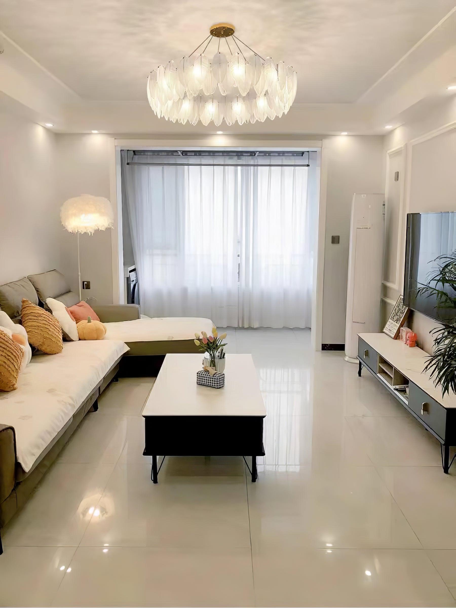 Glass Feather Style Chandelier-Sylvia Space