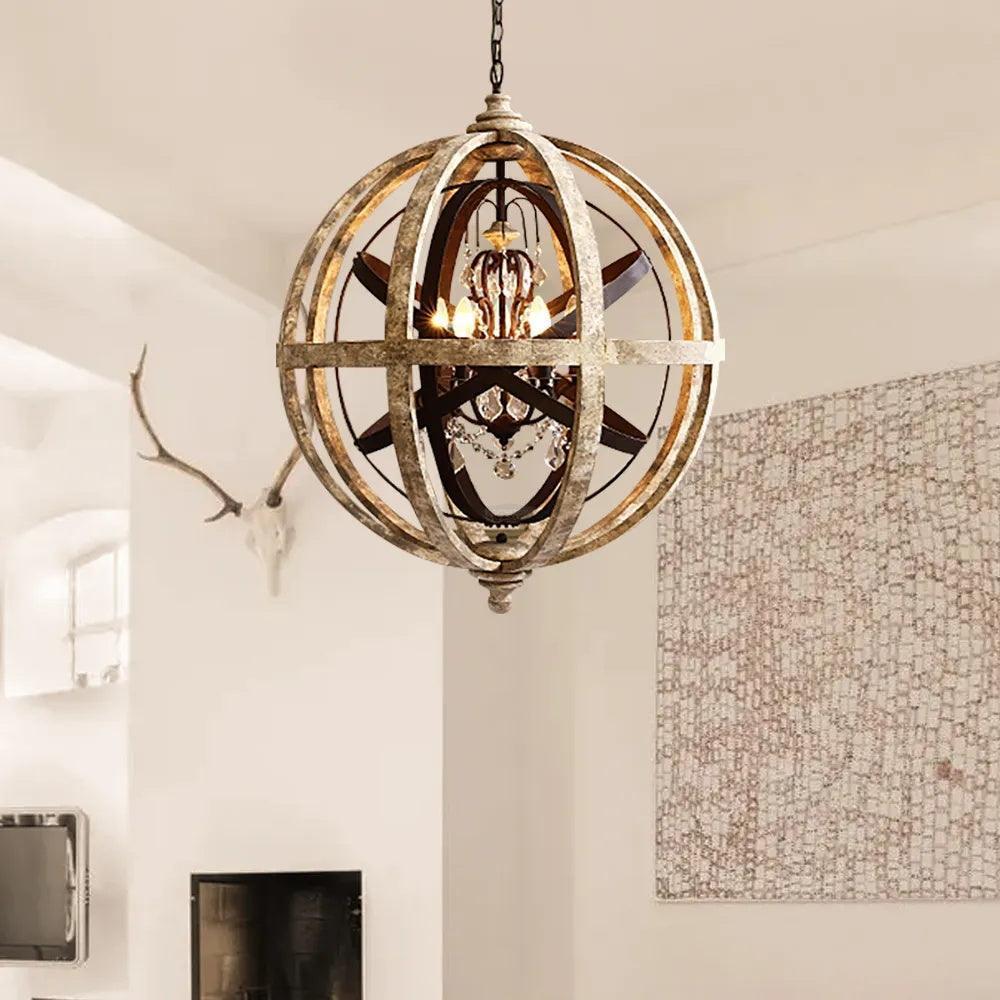Retro Globe Weathered Chandelier Φ 11.8″-Sylvia Space