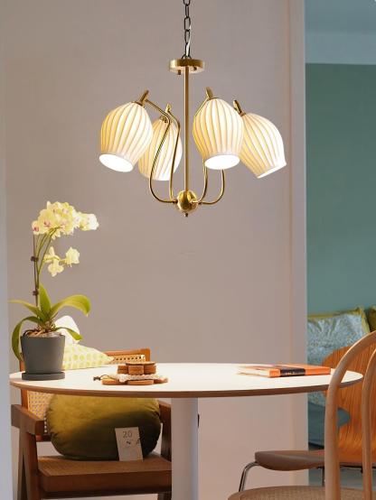 Ceramic Ribbed Chandelier with 4/6/8 heads-Sylvia Space