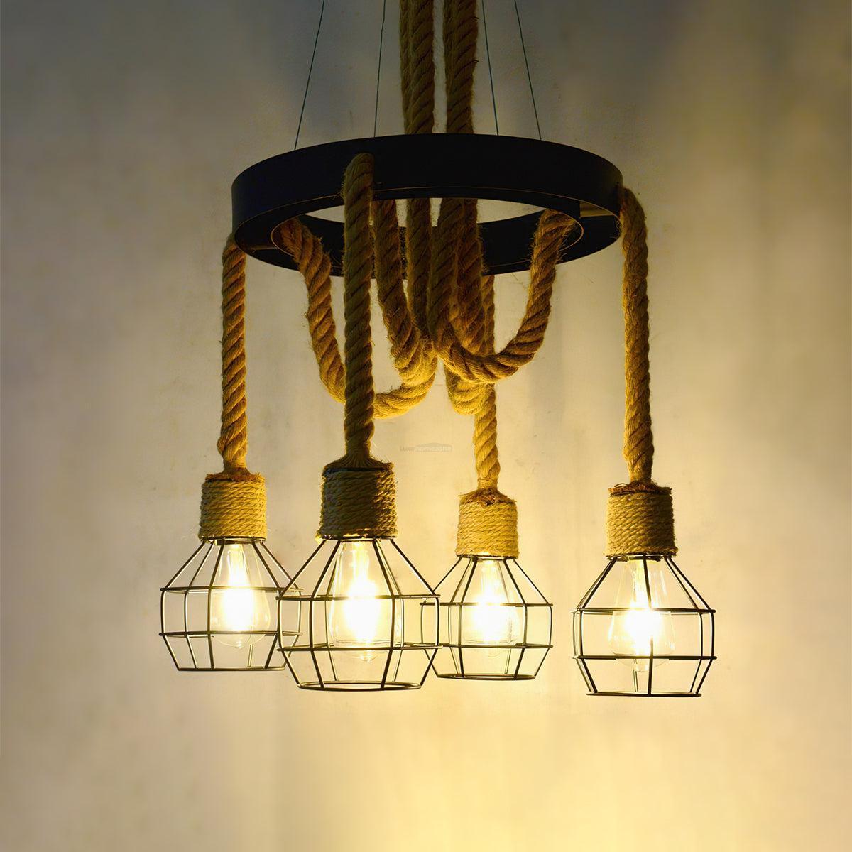 Hemp Rope Industrial Starfall Chandelier with 4/6/8 heads-Sylvia Space
