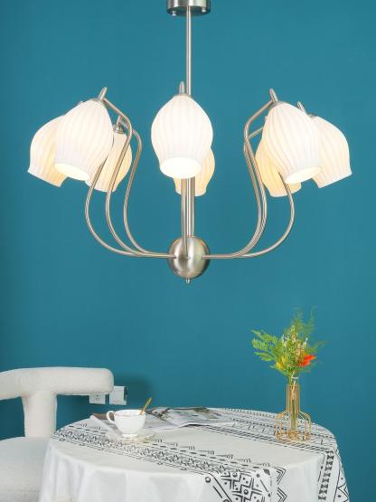 Ceramic Ribbed Chandelier with 4/6/8 heads-Sylvia Space