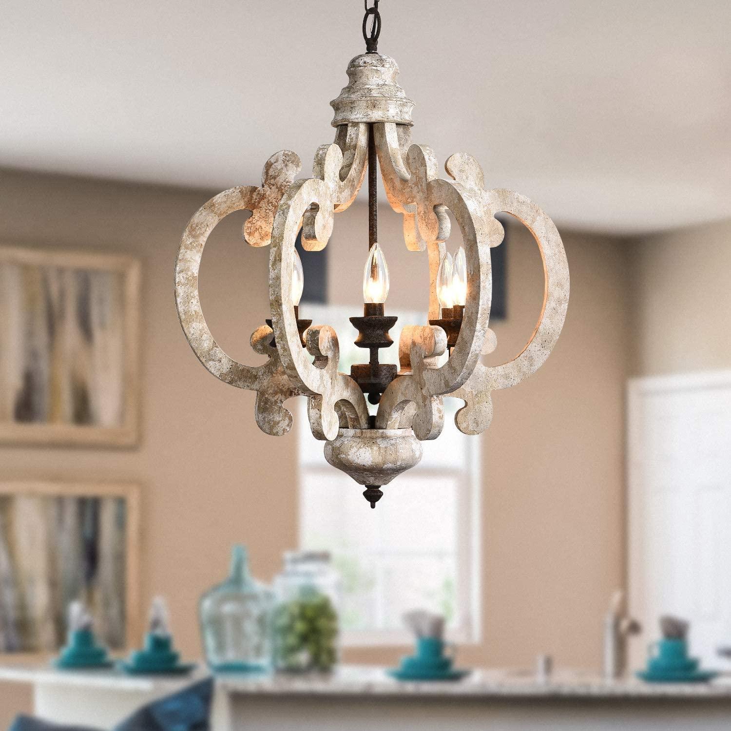 Antique White Style Chandelier Φ 19.7″-Sylvia Space