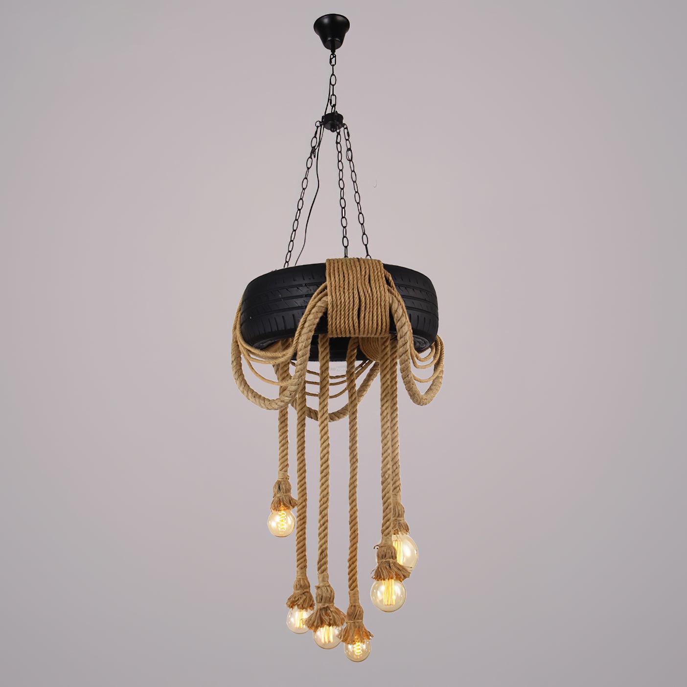 Hemp Rope Industrial Tire Chandelier ∅ 23.6″-Sylvia Space