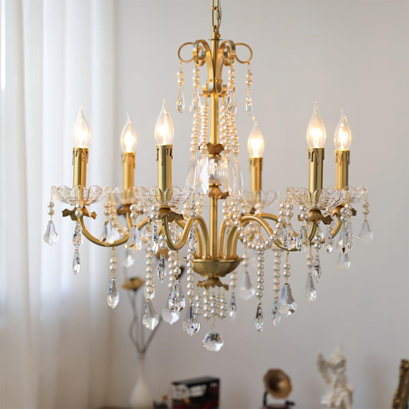 Crystal Pearl Candle Chandelier-Sylvia Space
