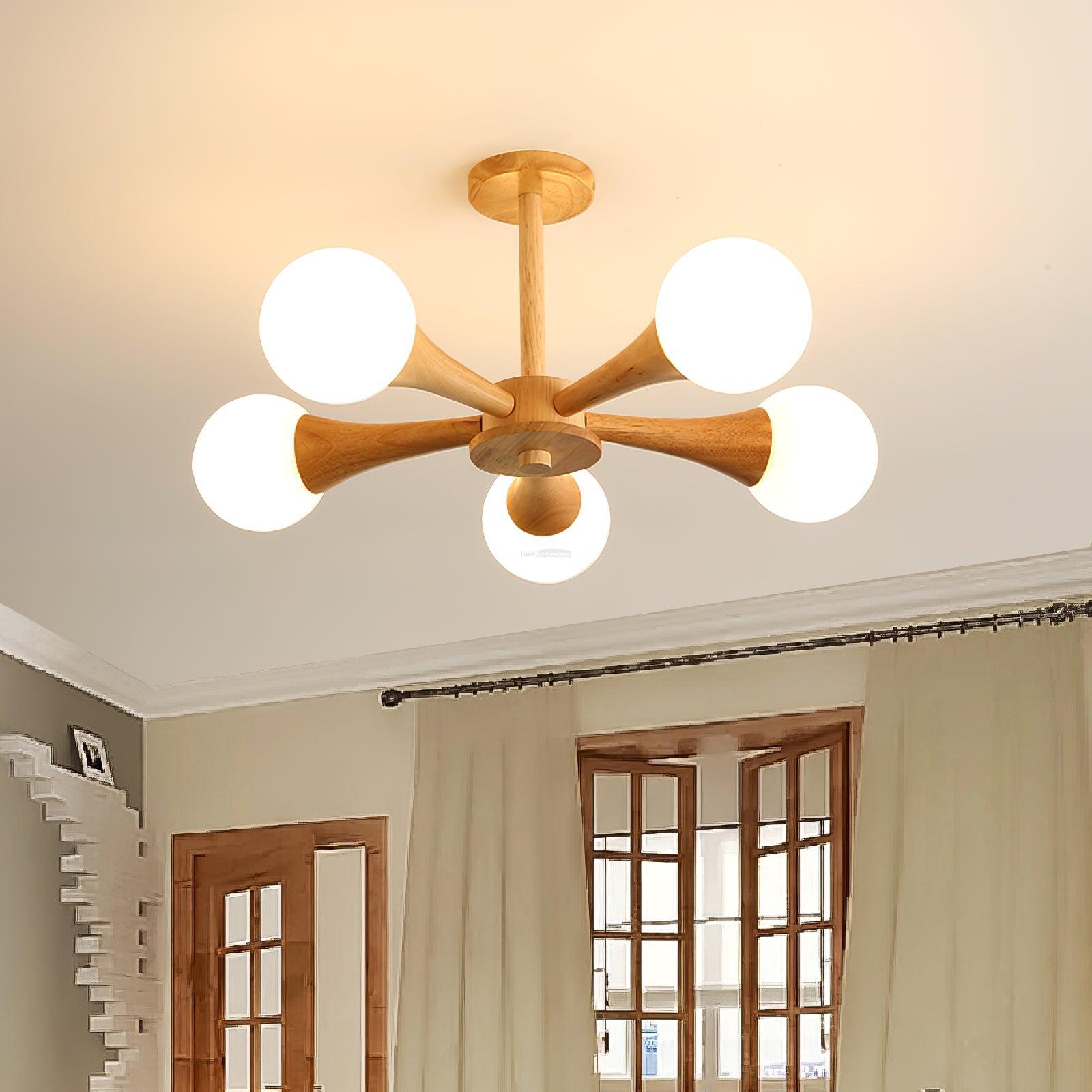 Wooden Nera Chandelier with 3/4/5 heads-Sylvia Space
