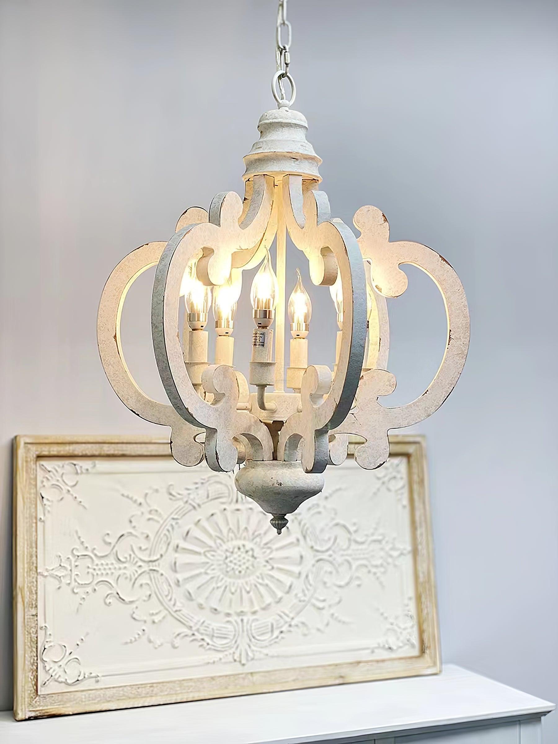 Antique White Style Chandelier Φ 19.7″-Sylvia Space