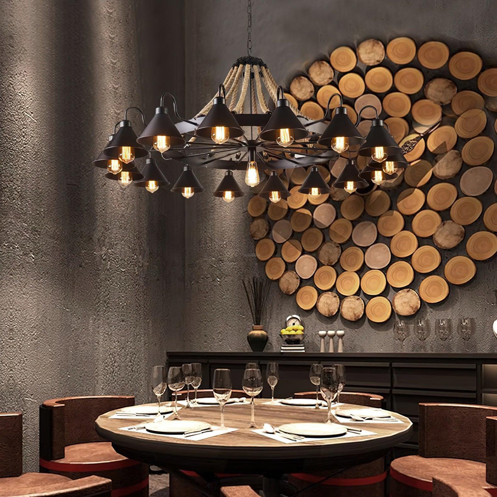 Hemp Rope Industrial Horn Chandelier with 6/8/12/16 heads-Sylvia Space