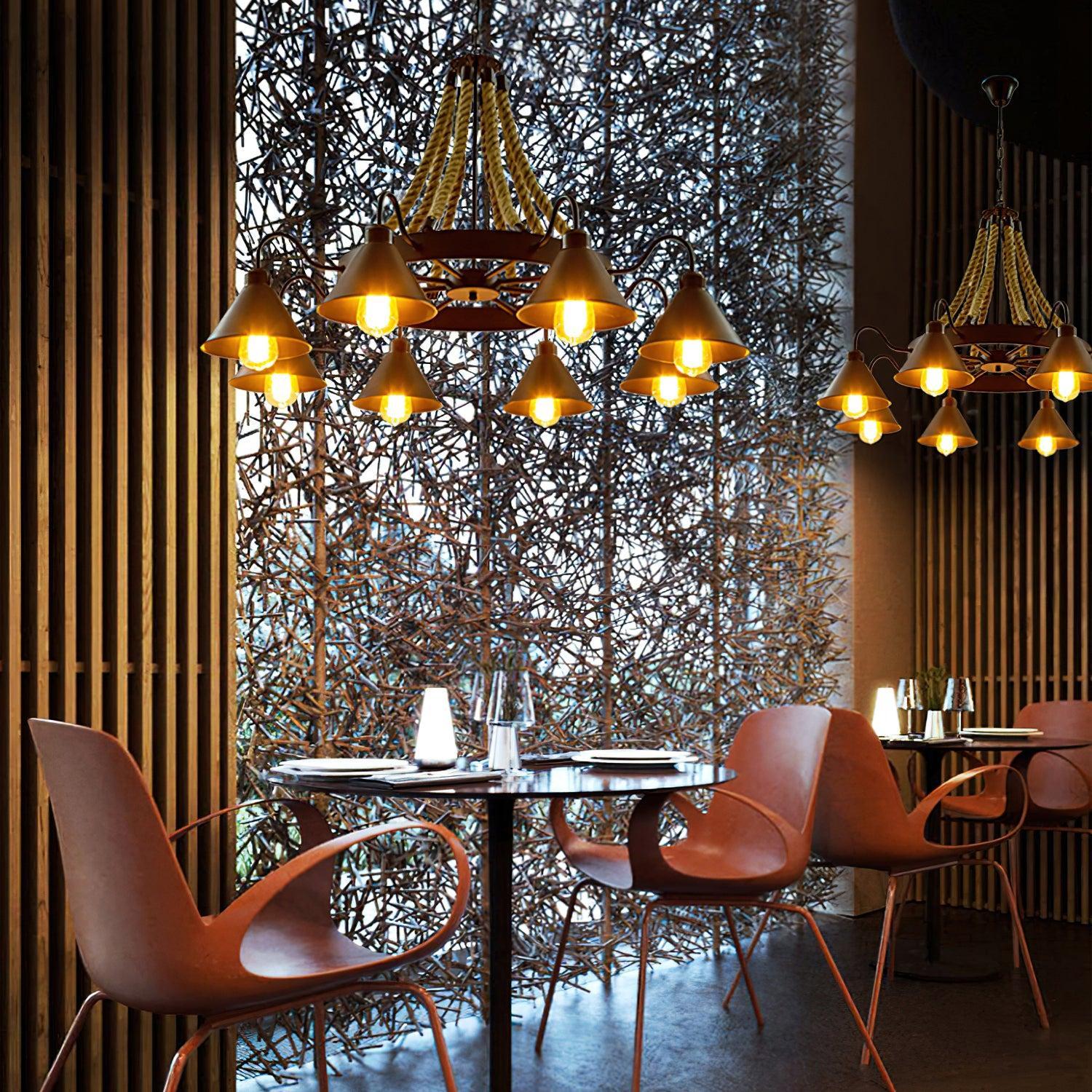 Hemp Rope Industrial Horn Chandelier with 6/8/12/16 heads-Sylvia Space