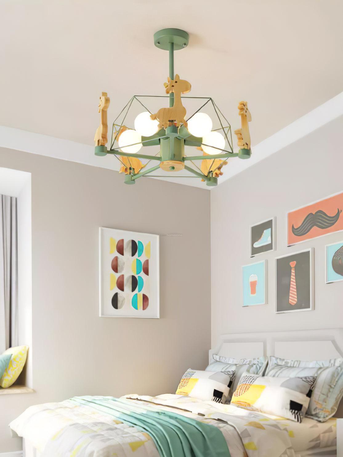 Lovely Deer Wooden Chandelier ∅ 20.8″-Sylvia Space