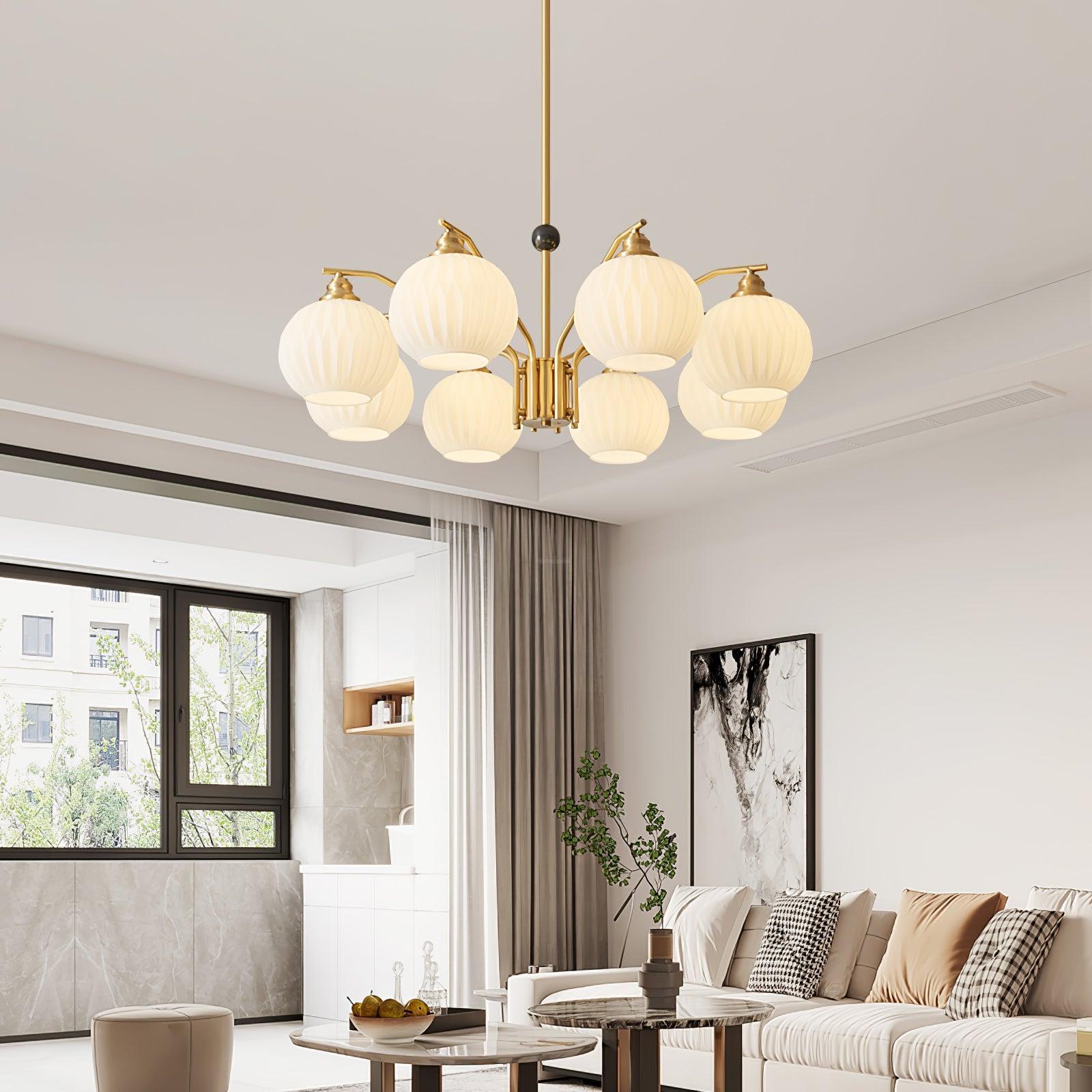 Ribbed Glass Gold Chandelier with 3/5/8 heads-Sylvia Space