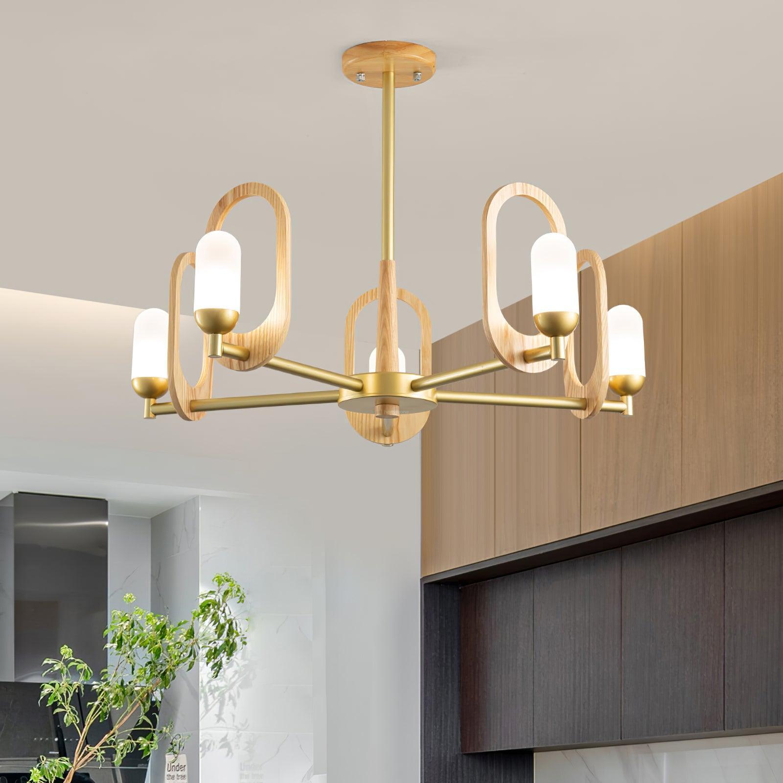 Wood Art Halo Chandelier with 3/5 heads-Sylvia Space