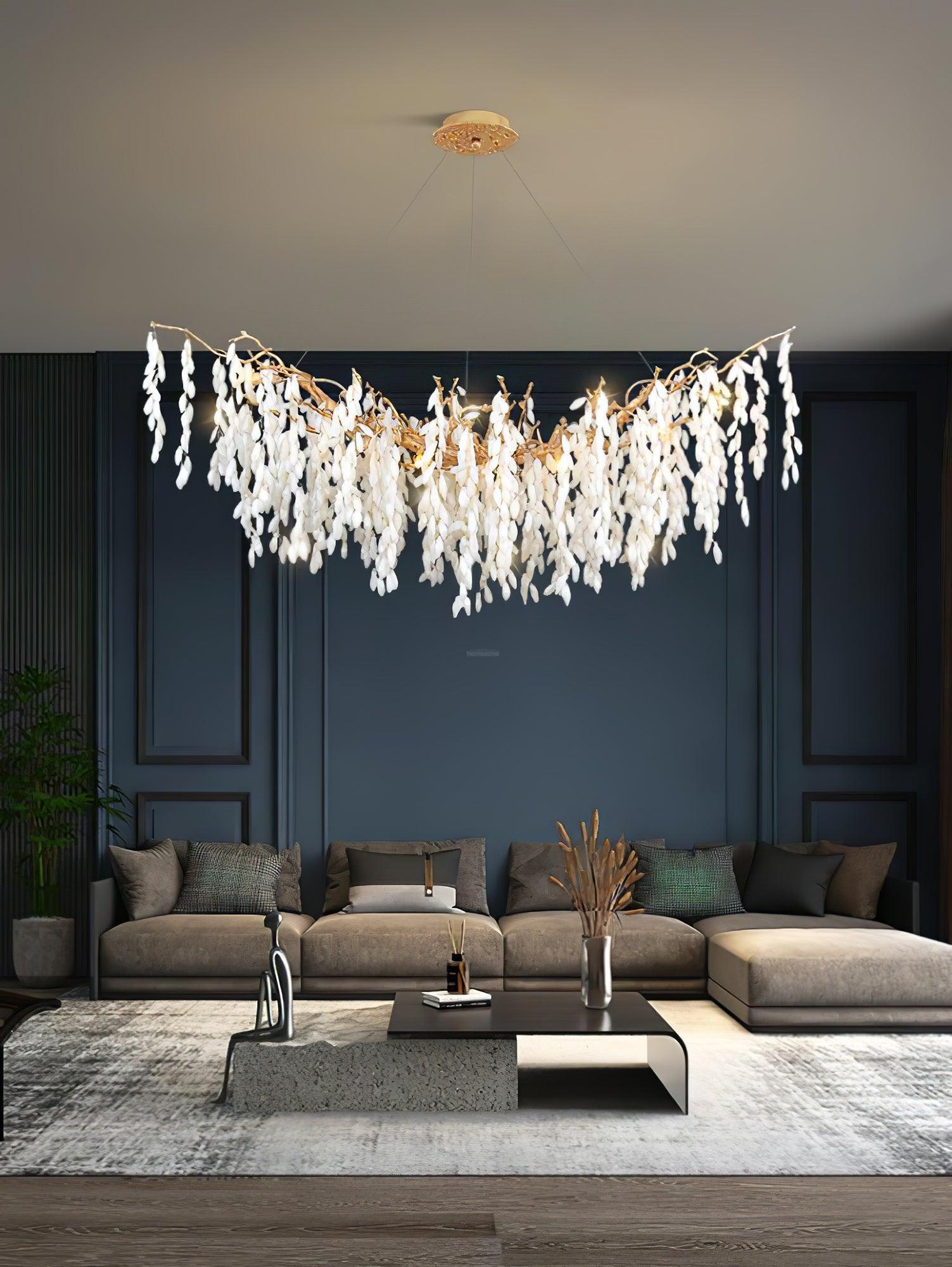 White Jade Branch Brass Round Chandelier-Sylvia Space