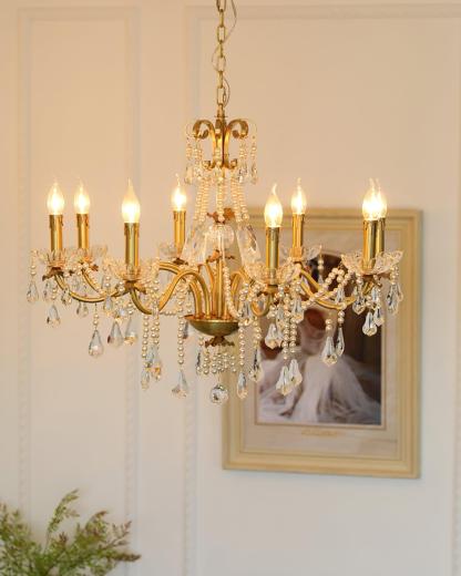 Crystal Pearl Candle Chandelier-Sylvia Space