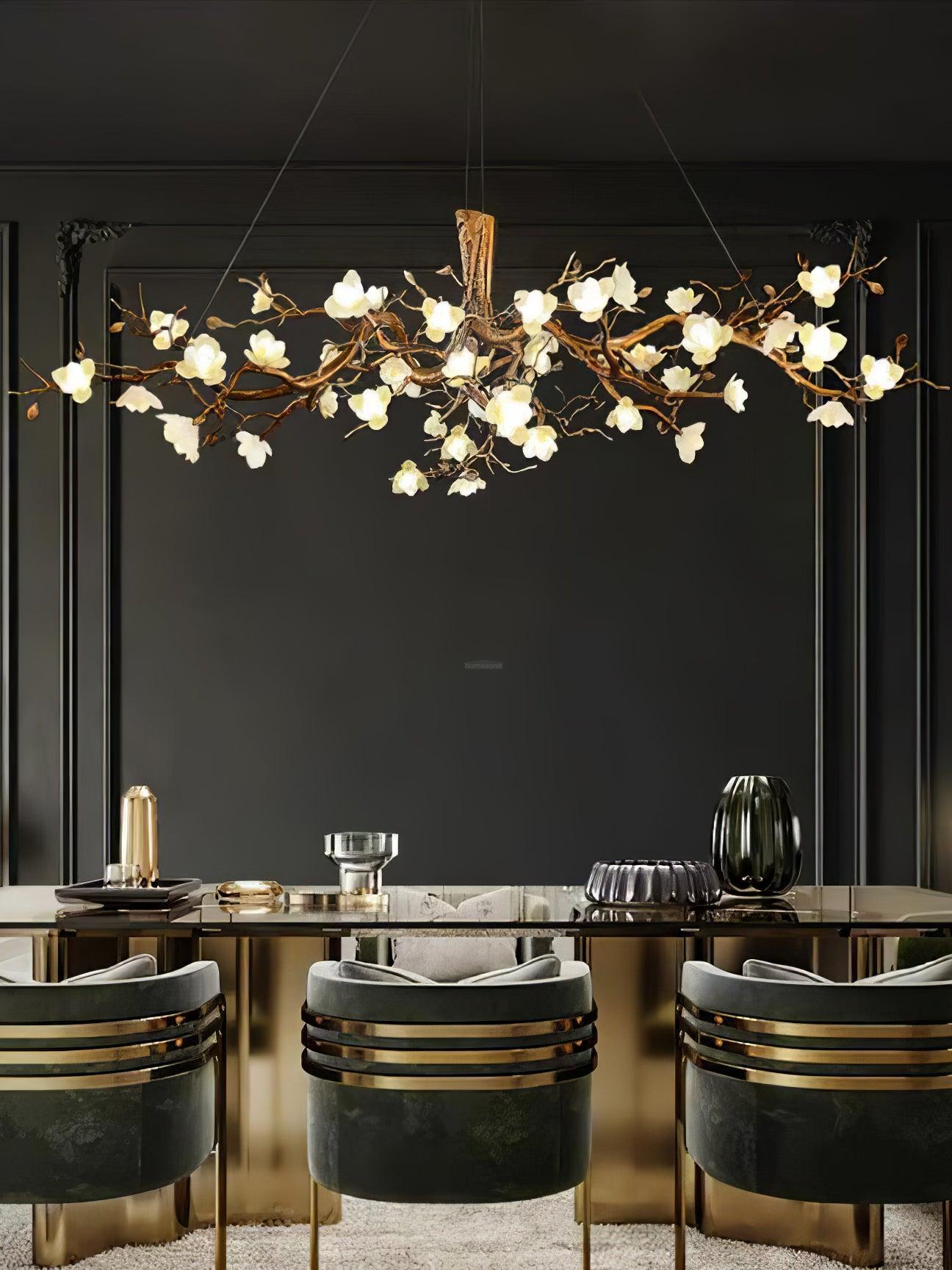Flower Bloom Branch Type Brass Chandelier-Sylvia Space