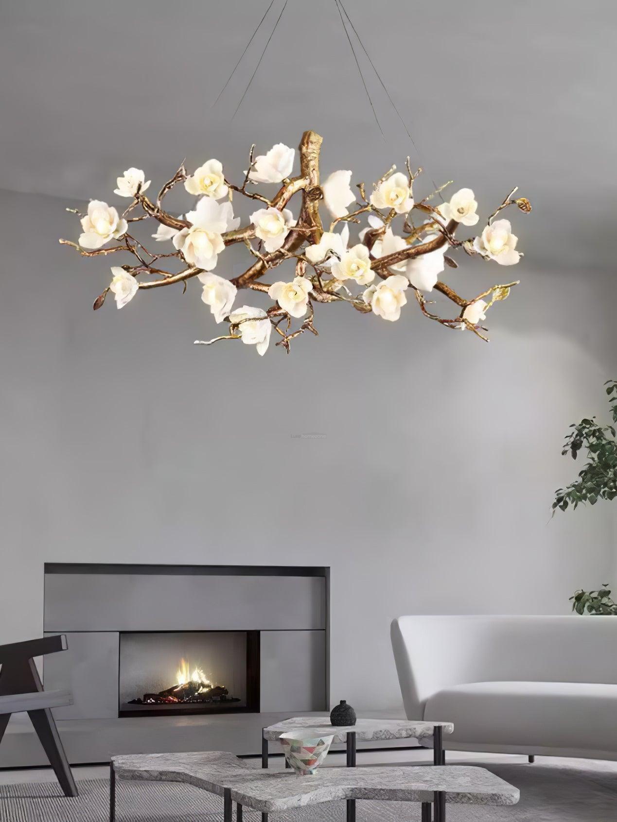 Flower Bloom Branch Type Brass Chandelier-Sylvia Space