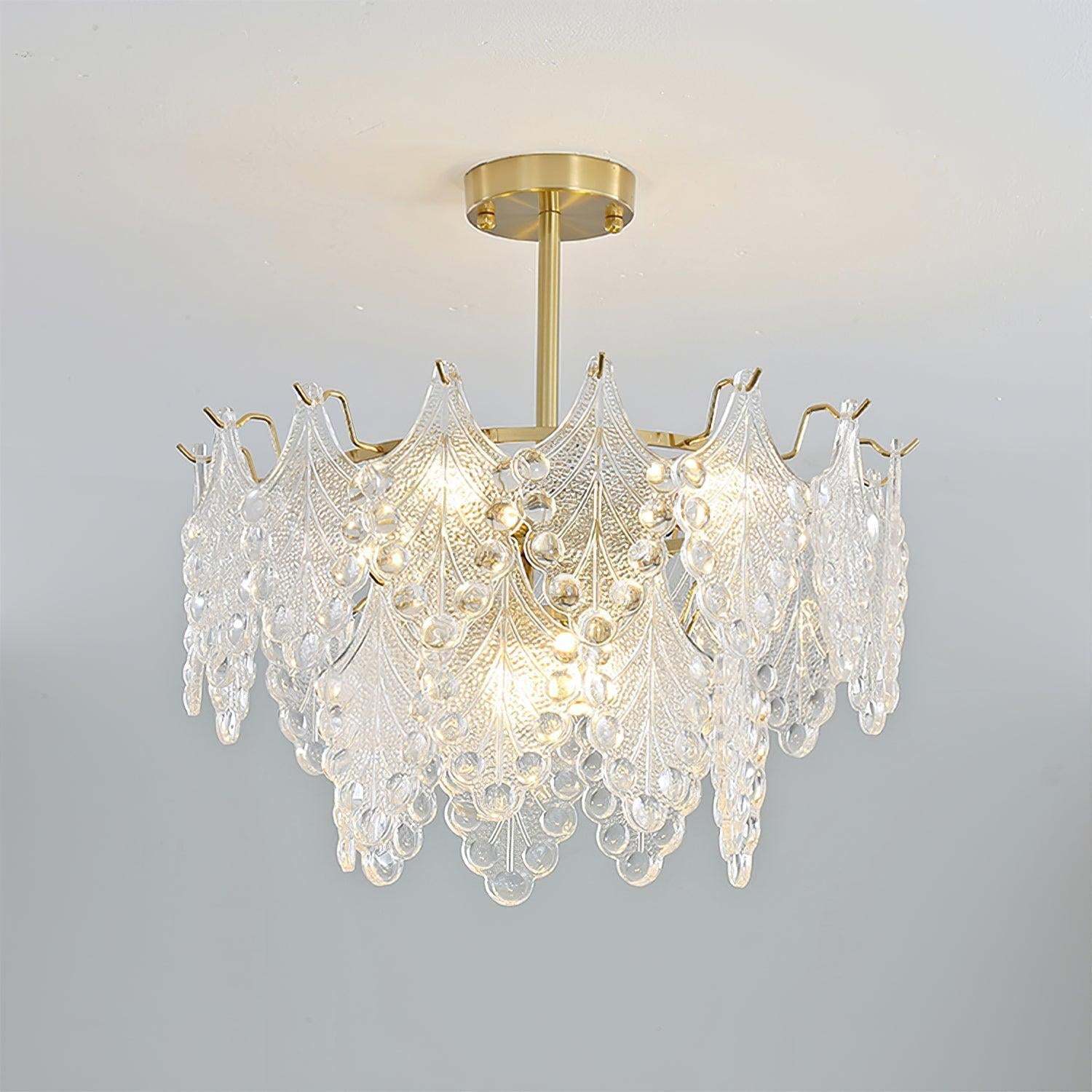 Tiered Carved Glass Chandelier Φ 15.7″-Sylvia Space