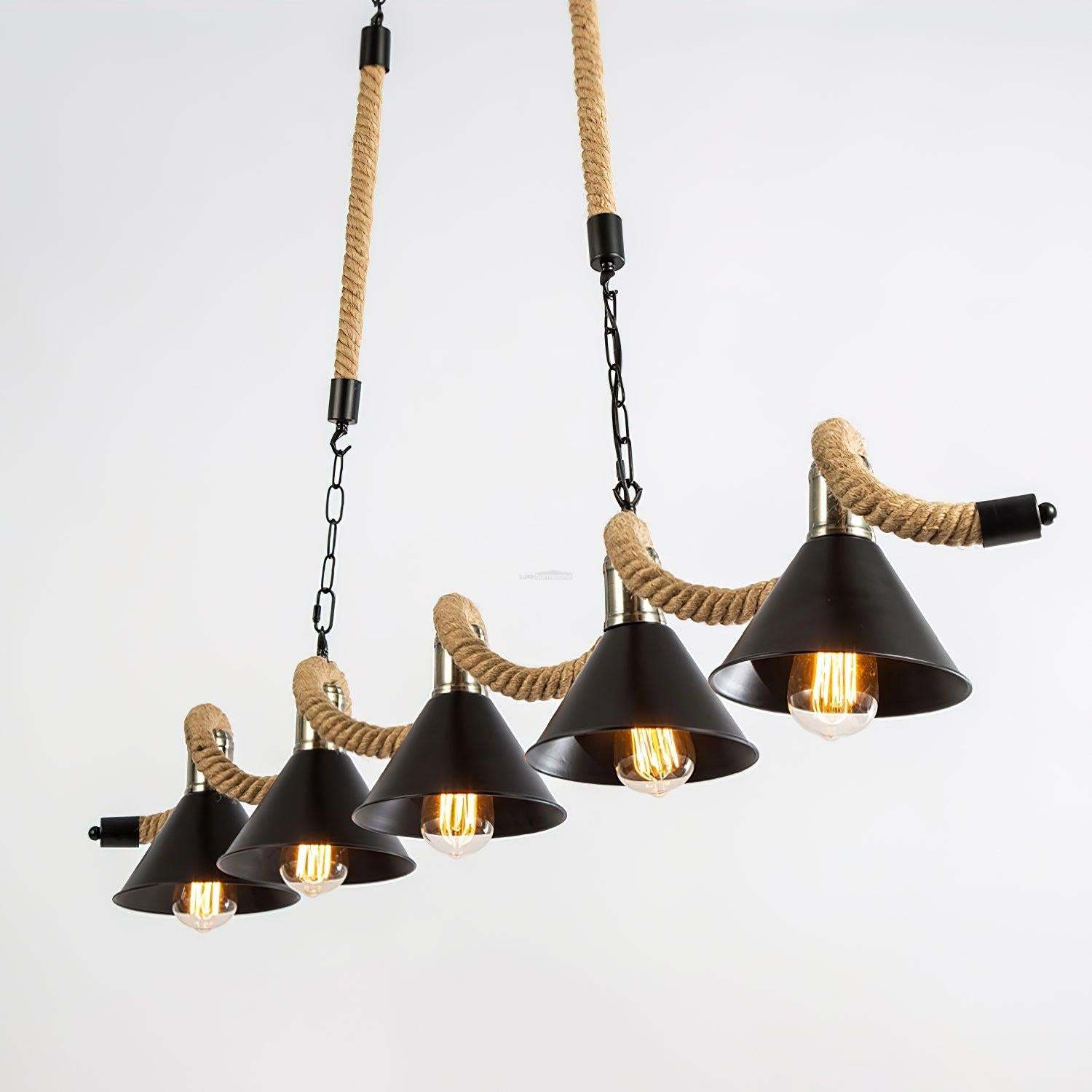 Hemp Rope Industrial Wave Chandelier with 3/5 heads-Sylvia Space