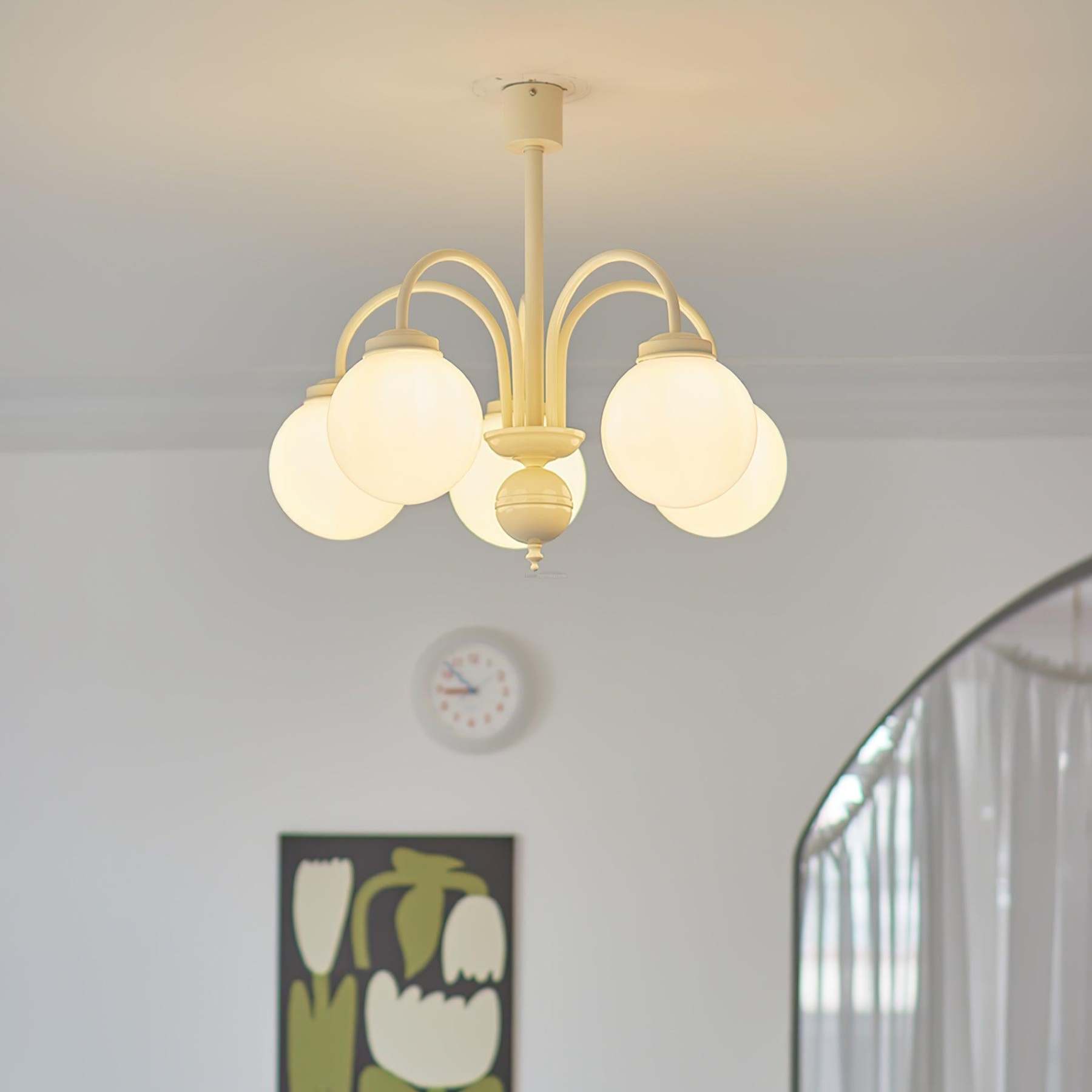 Cream Glass Sphere Chandelier with 4/5/6 heads-Sylvia Space