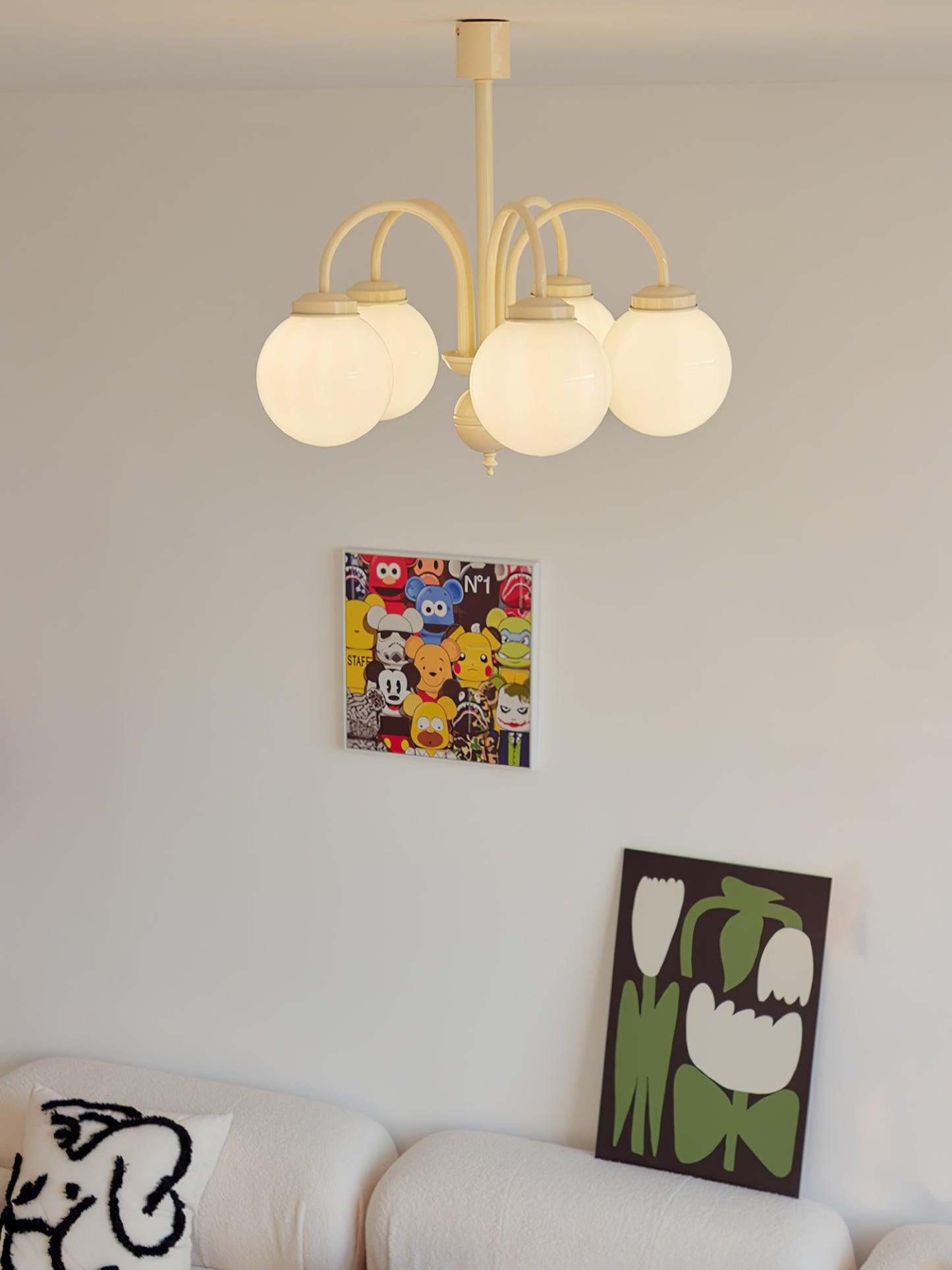 Cream Glass Sphere Chandelier with 4/5/6 heads-Sylvia Space