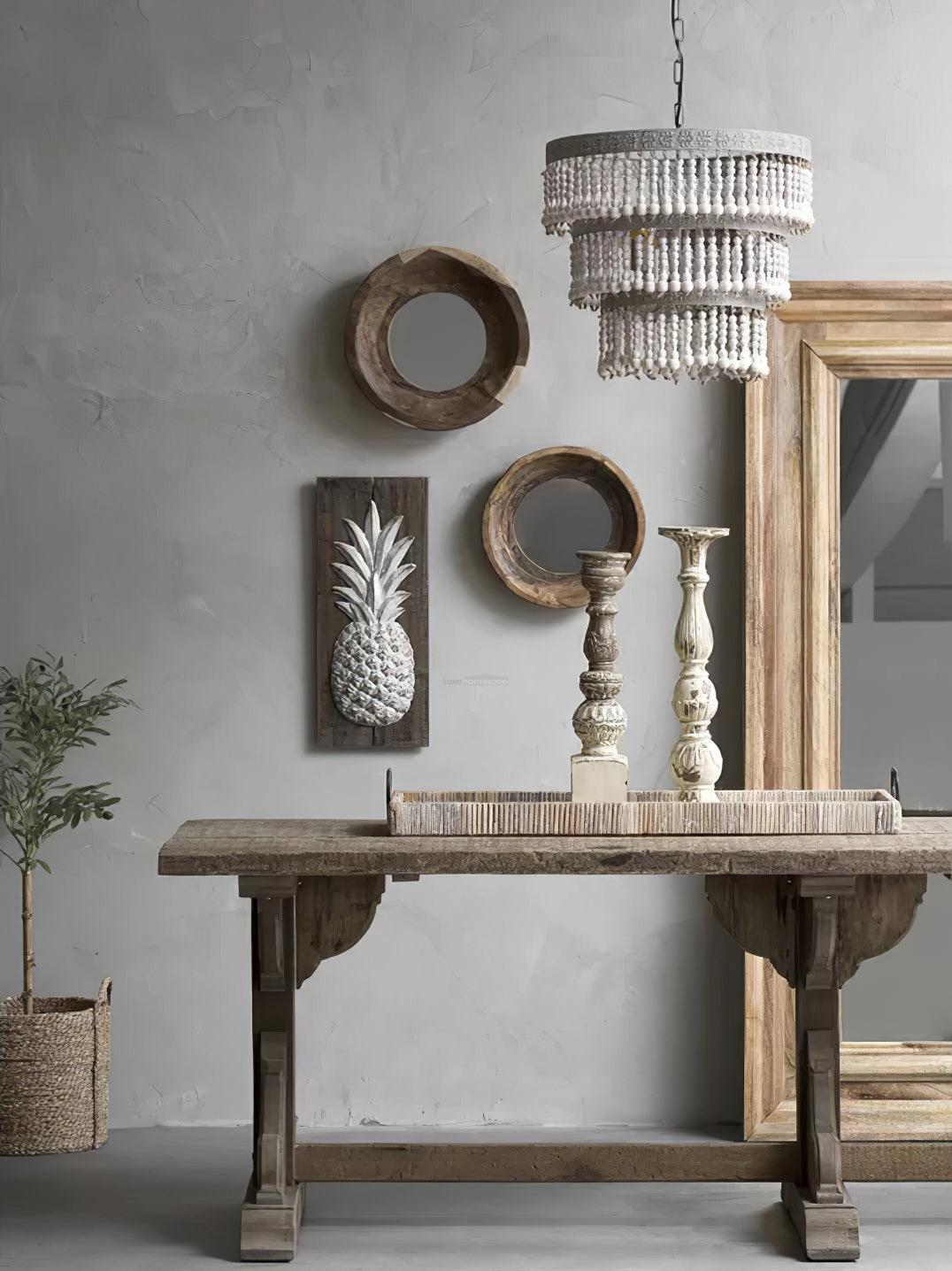 Three Tiered Wood Beaded Chandelier Φ 21.7″-Sylvia Space