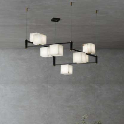 Alabaster Square Box Chandelier with 4/5/6/8/9 heads-Sylvia Space