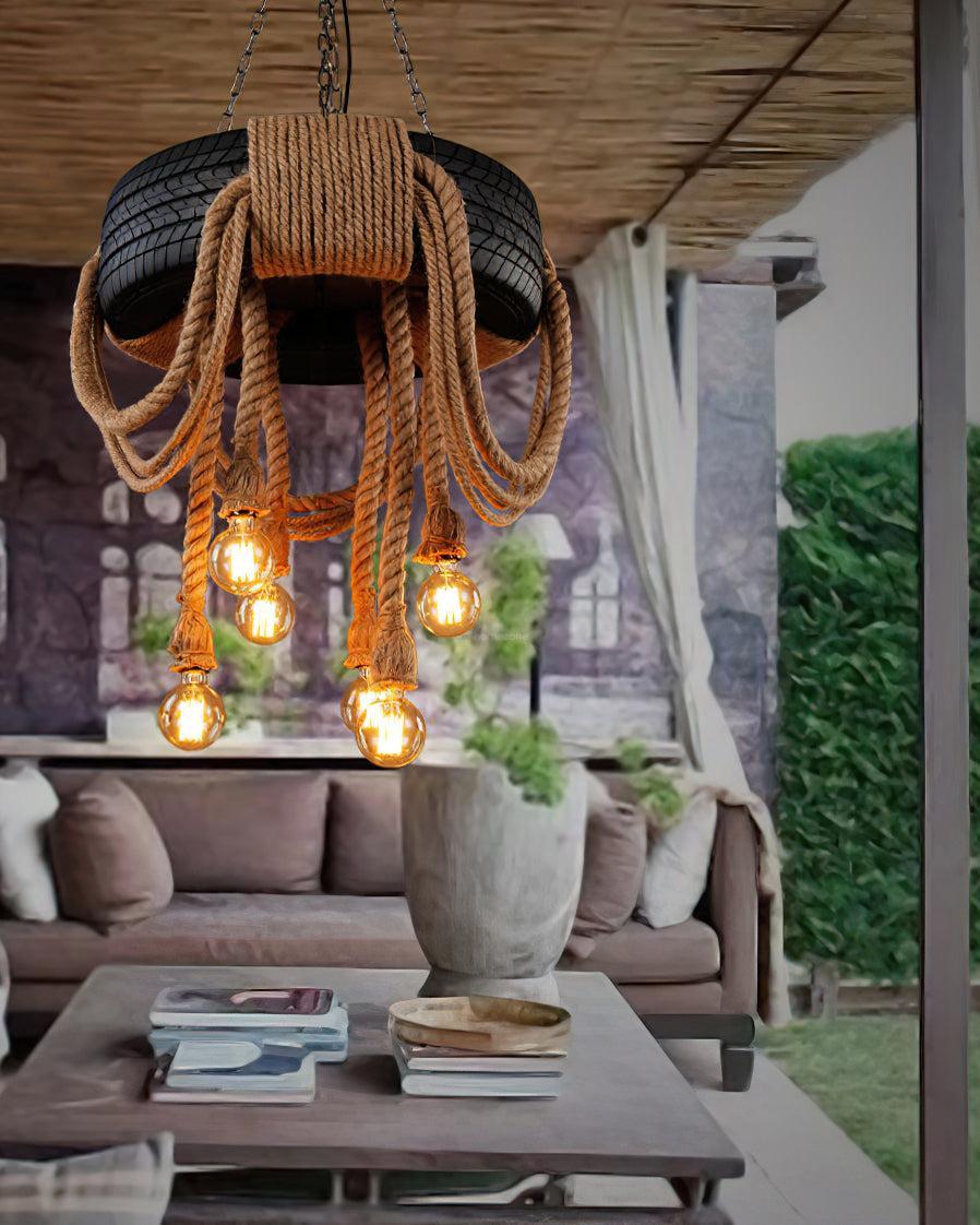 Hemp Rope Industrial Tire Chandelier ∅ 23.6″-Sylvia Space