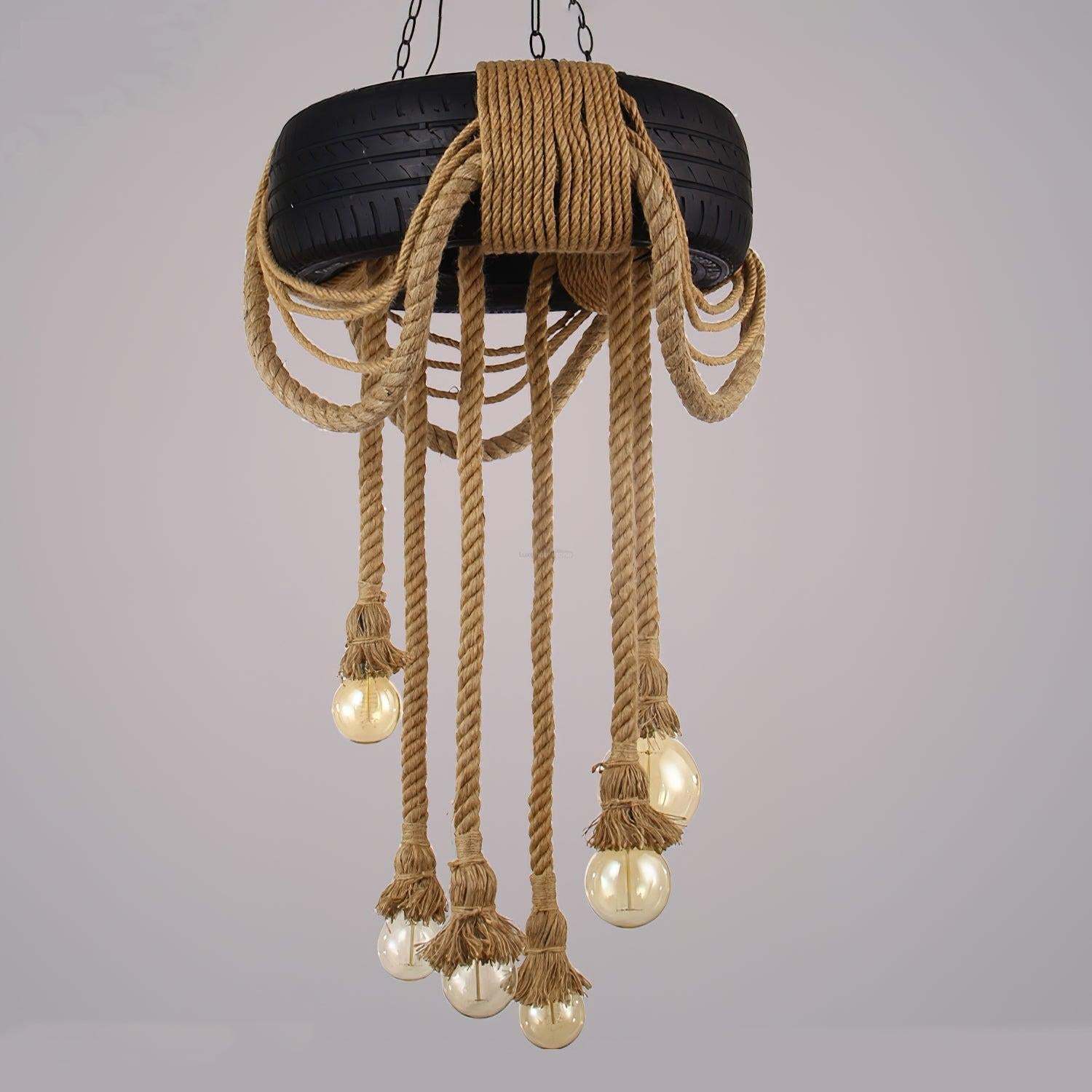 Hemp Rope Industrial Tire Chandelier ∅ 23.6″-Sylvia Space