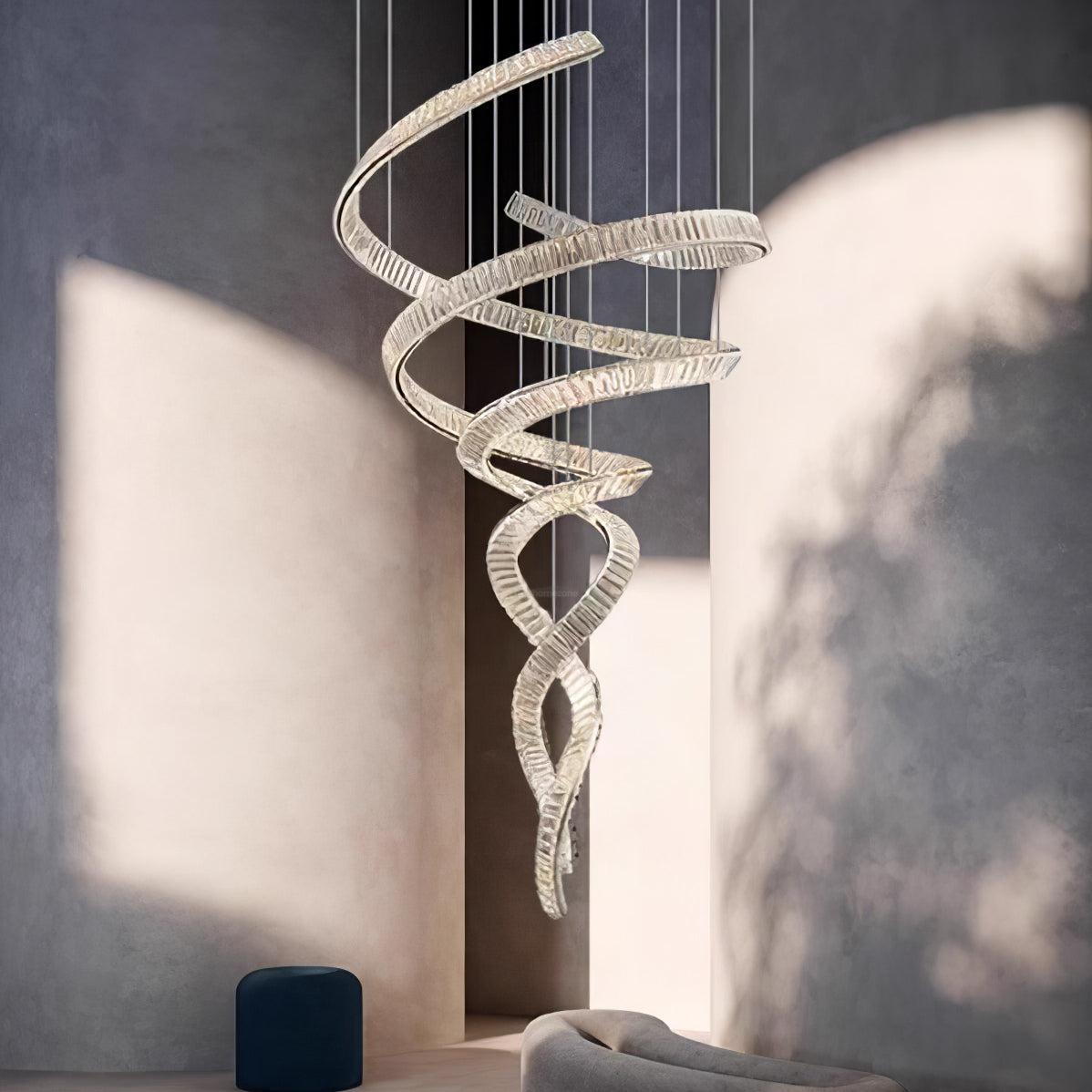 Long Spiral Crystal Chandelier ∅ 31.5″-Sylvia Space