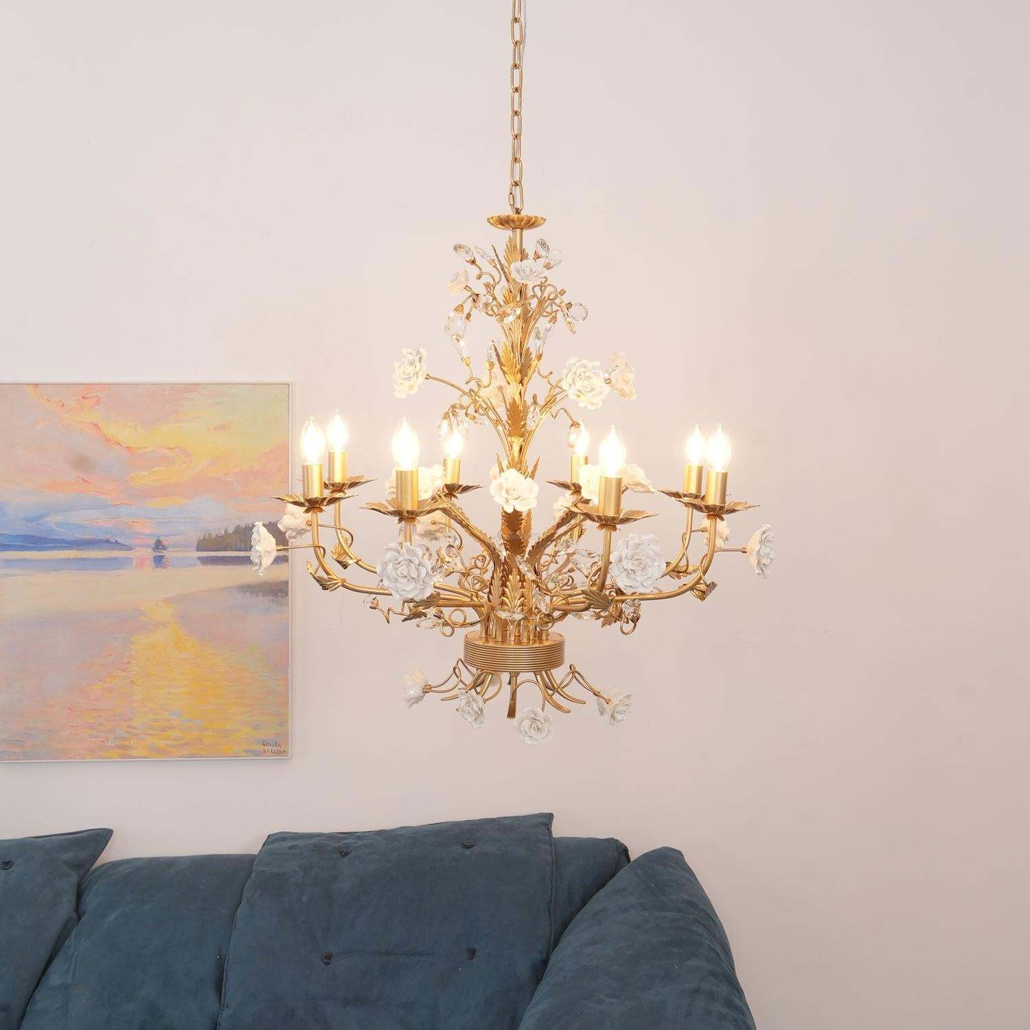 White Rose Crystal Chandelier with 6/8 heads-Sylvia Space