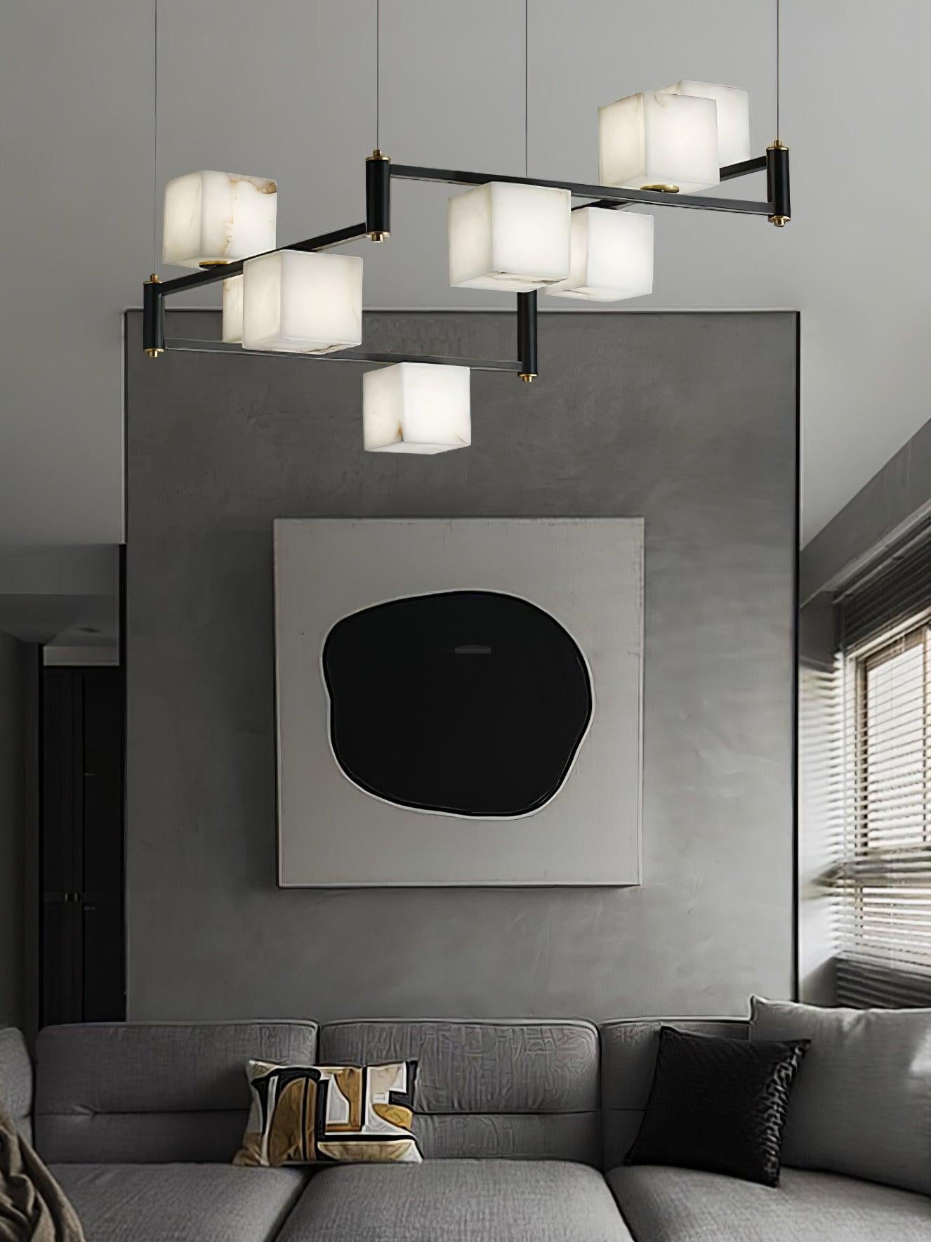 Alabaster Square Box Chandelier with 4/5/6/8/9 heads-Sylvia Space