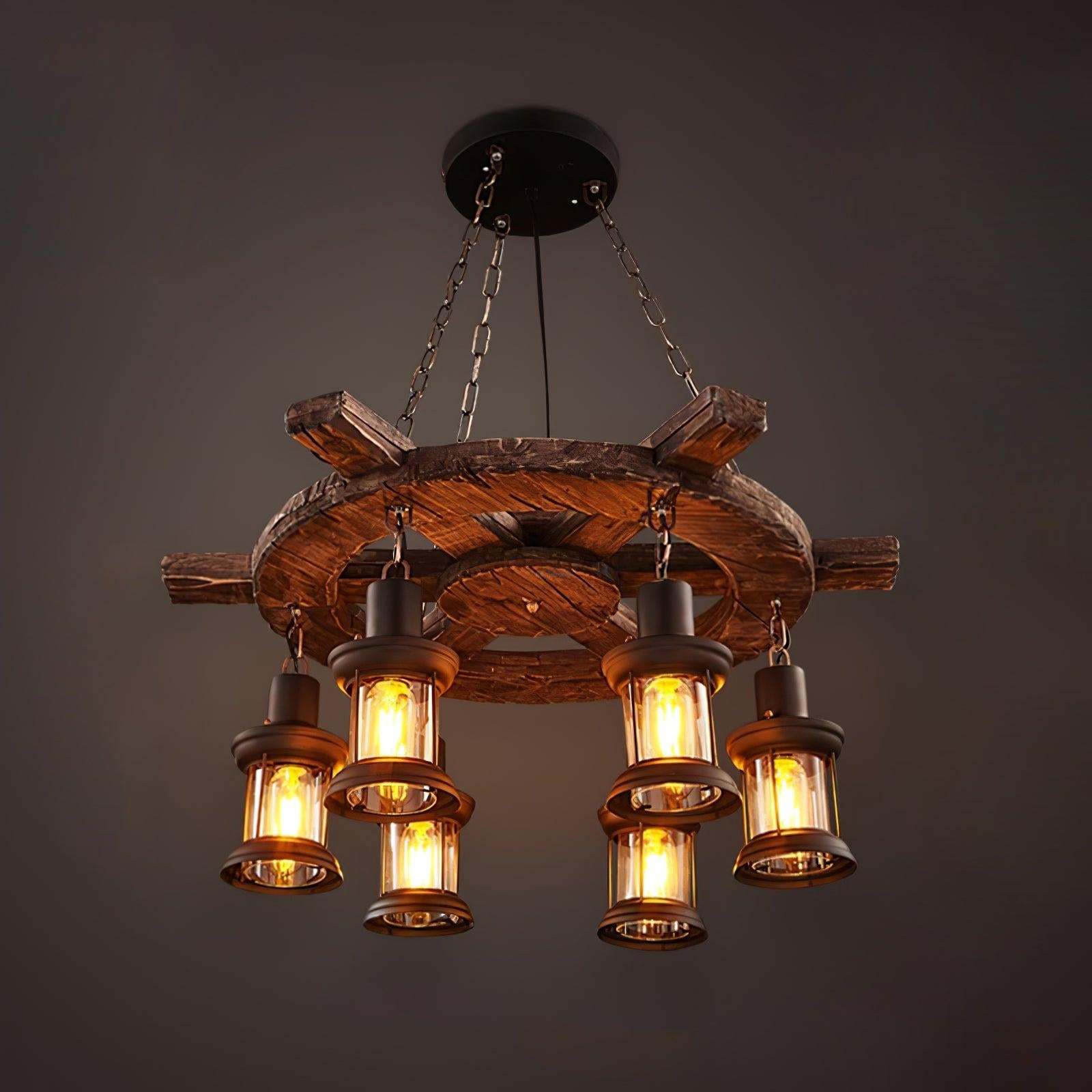 Nautical Industrial Style Wooden Chandelier with 1/3/6/8 heads-Sylvia Space