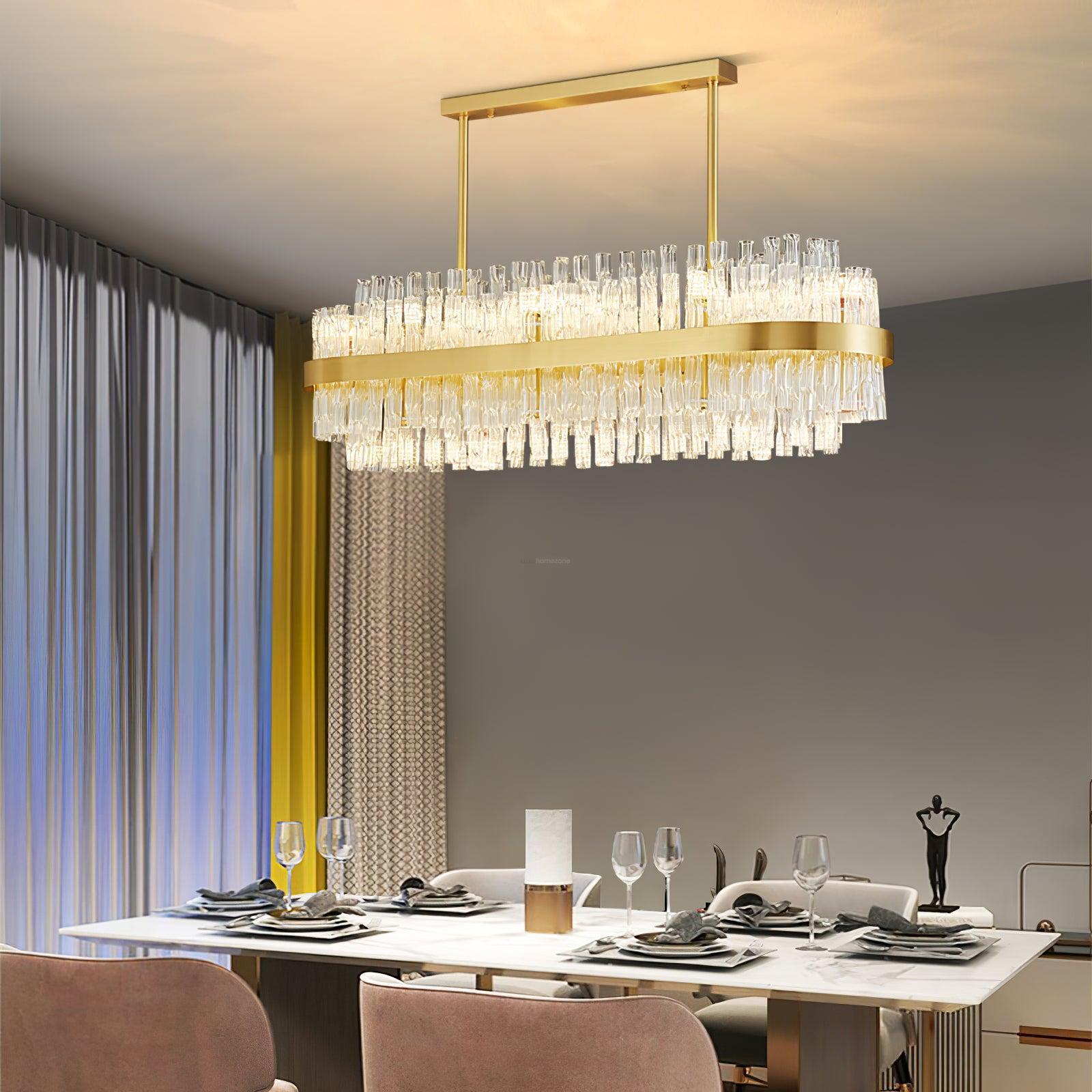 Gold & Clear Rod Round/Long canopy Chandelier-Sylvia Space