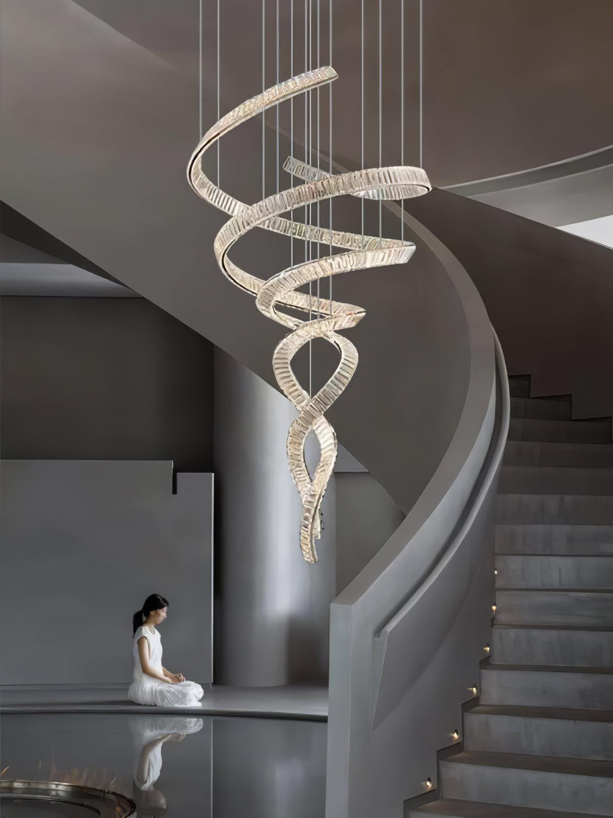 Long Spiral Crystal Chandelier ∅ 31.5″-Sylvia Space