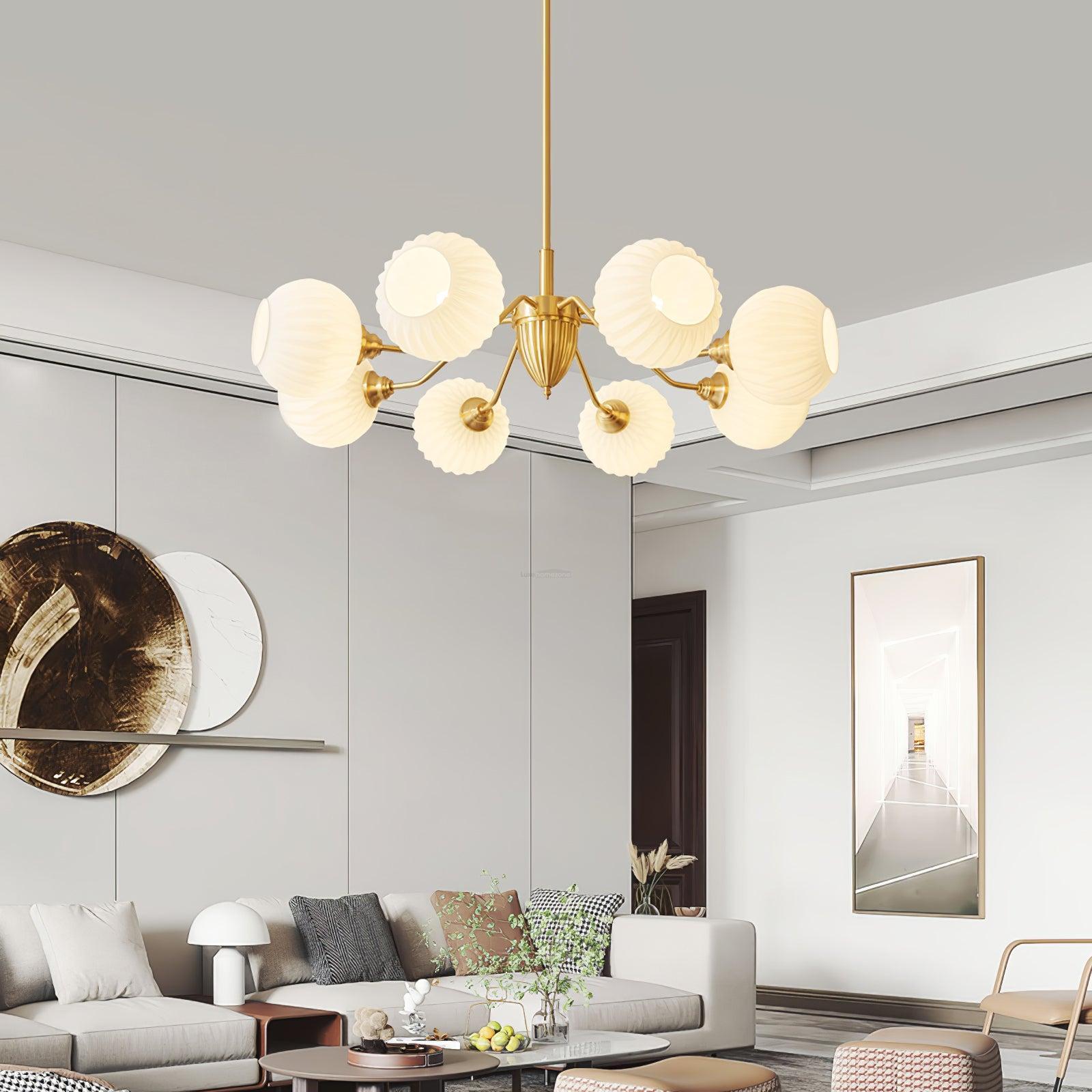 Ribbed Glass Ball Chandelier ∅ 31.5″-Sylvia Space