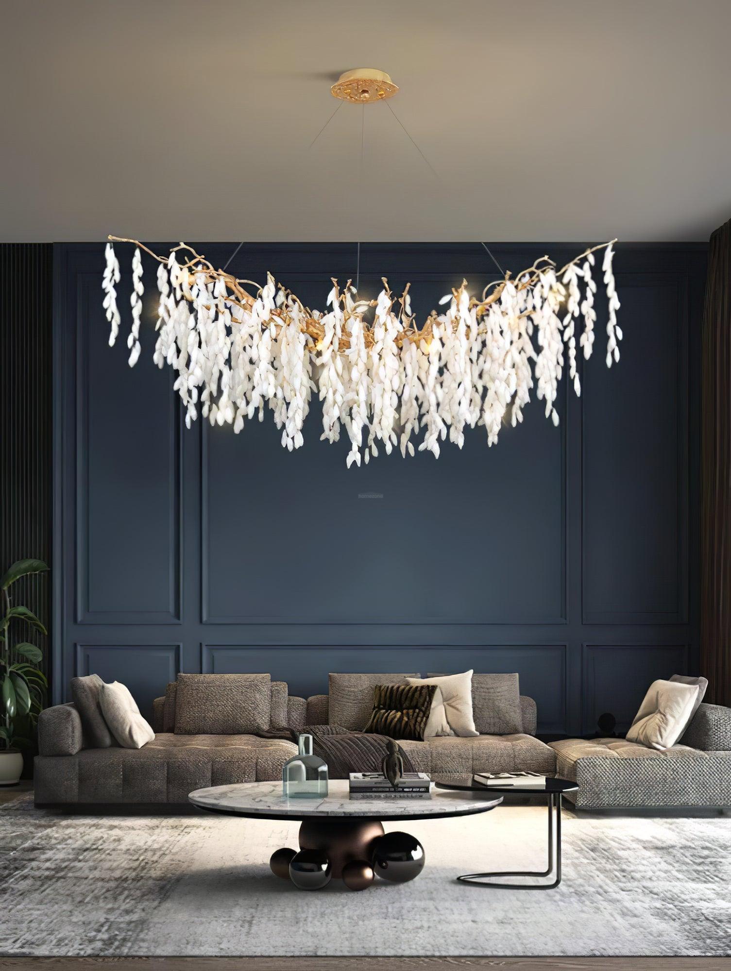 White Jade Branch Brass Round Chandelier-Sylvia Space