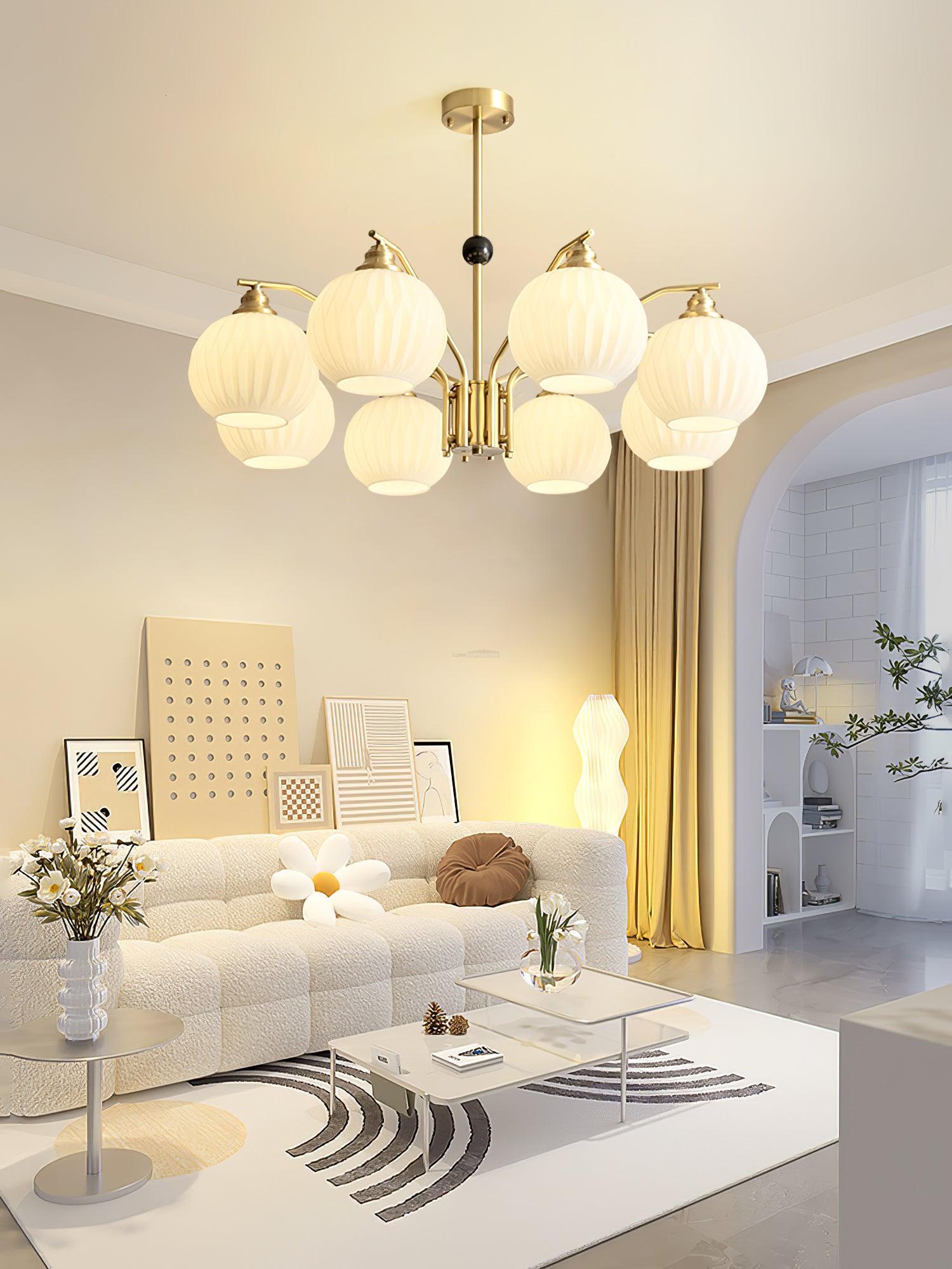 Ribbed Glass Gold Chandelier with 3/5/8 heads-Sylvia Space