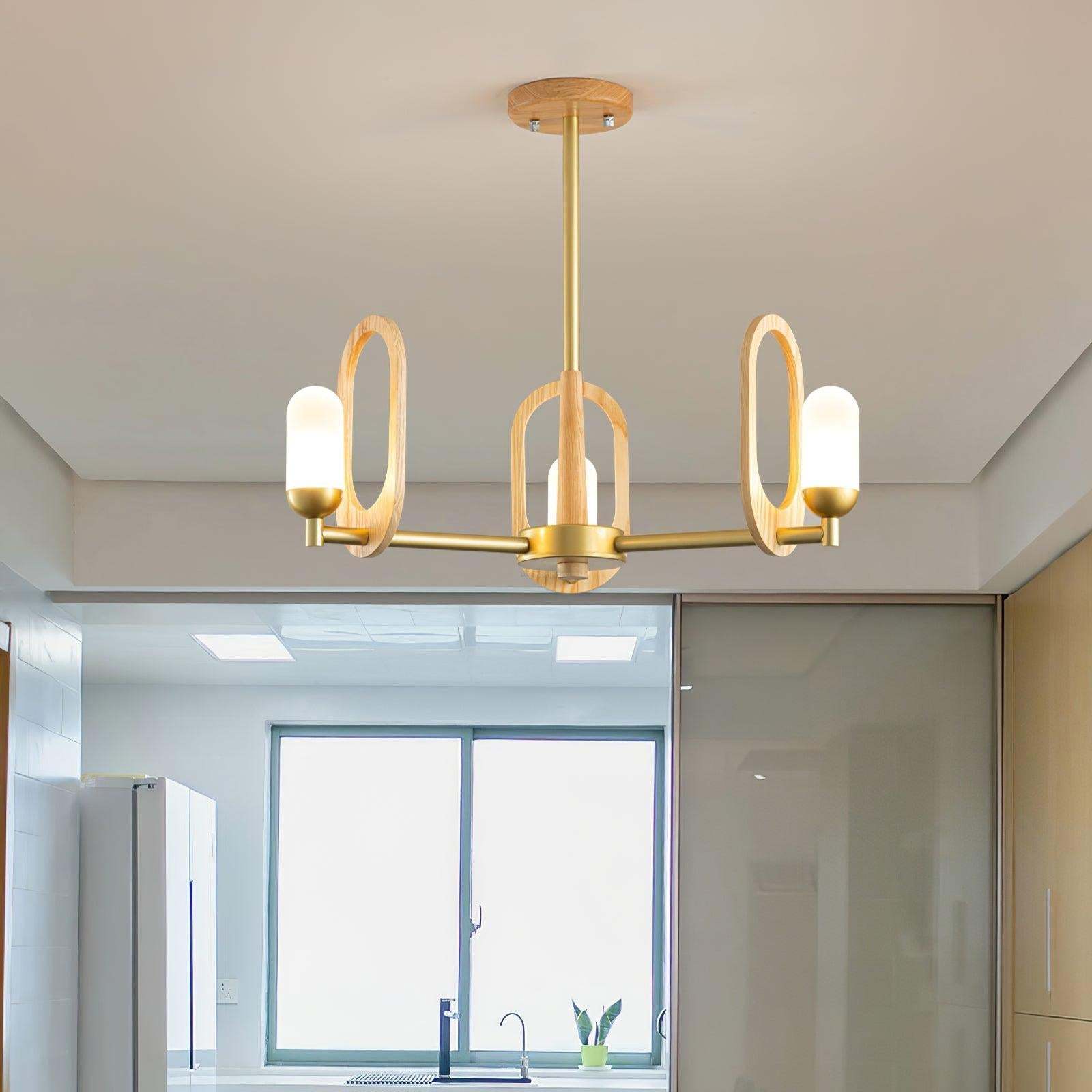 Wood Art Halo Chandelier with 3/5 heads-Sylvia Space