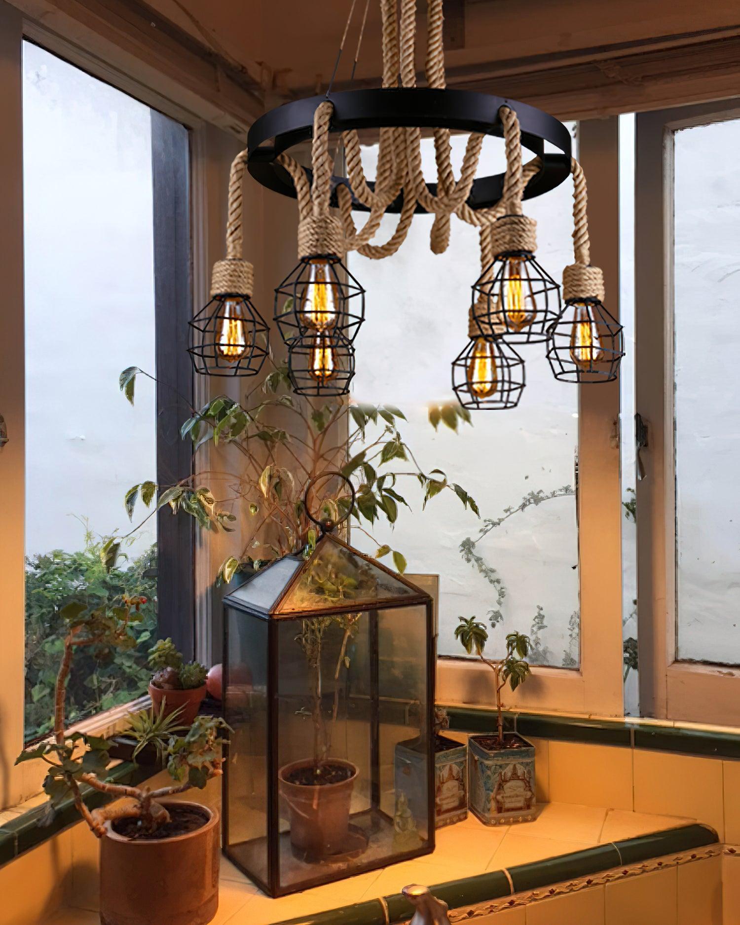 Hemp Rope Industrial Starfall Chandelier with 4/6/8 heads-Sylvia Space