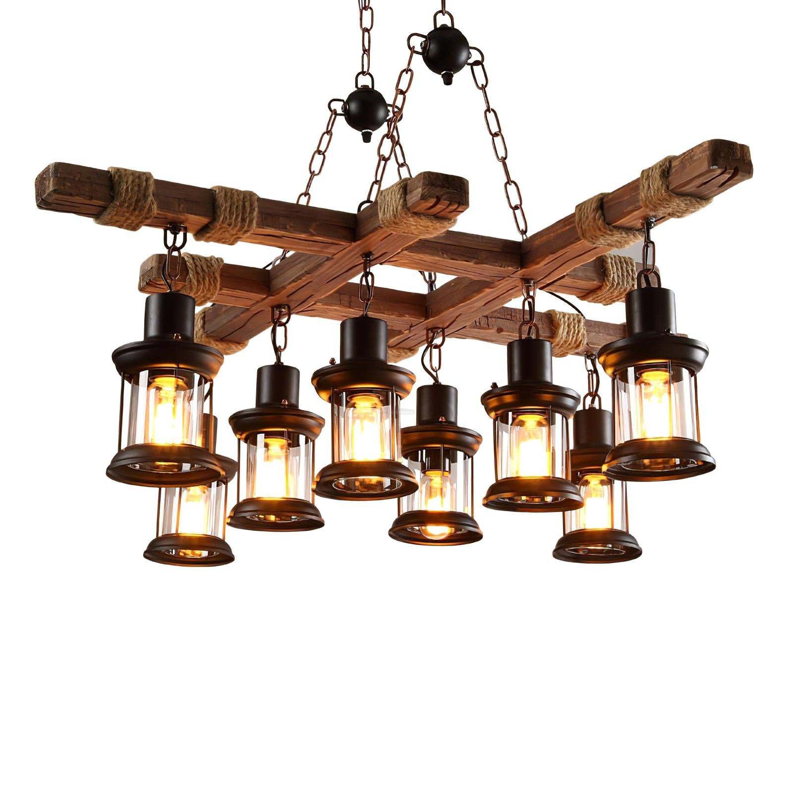 Vintage Wooden Glass Chandeliers-Sylvia Space