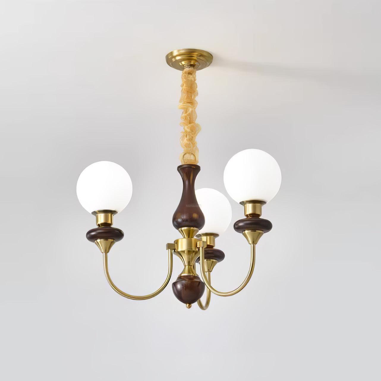 Walnut Brass Chandelier with 3/6/8 lamps-Sylvia Space