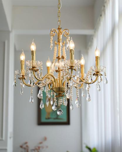 Crystal Pearl Candle Chandelier-Sylvia Space