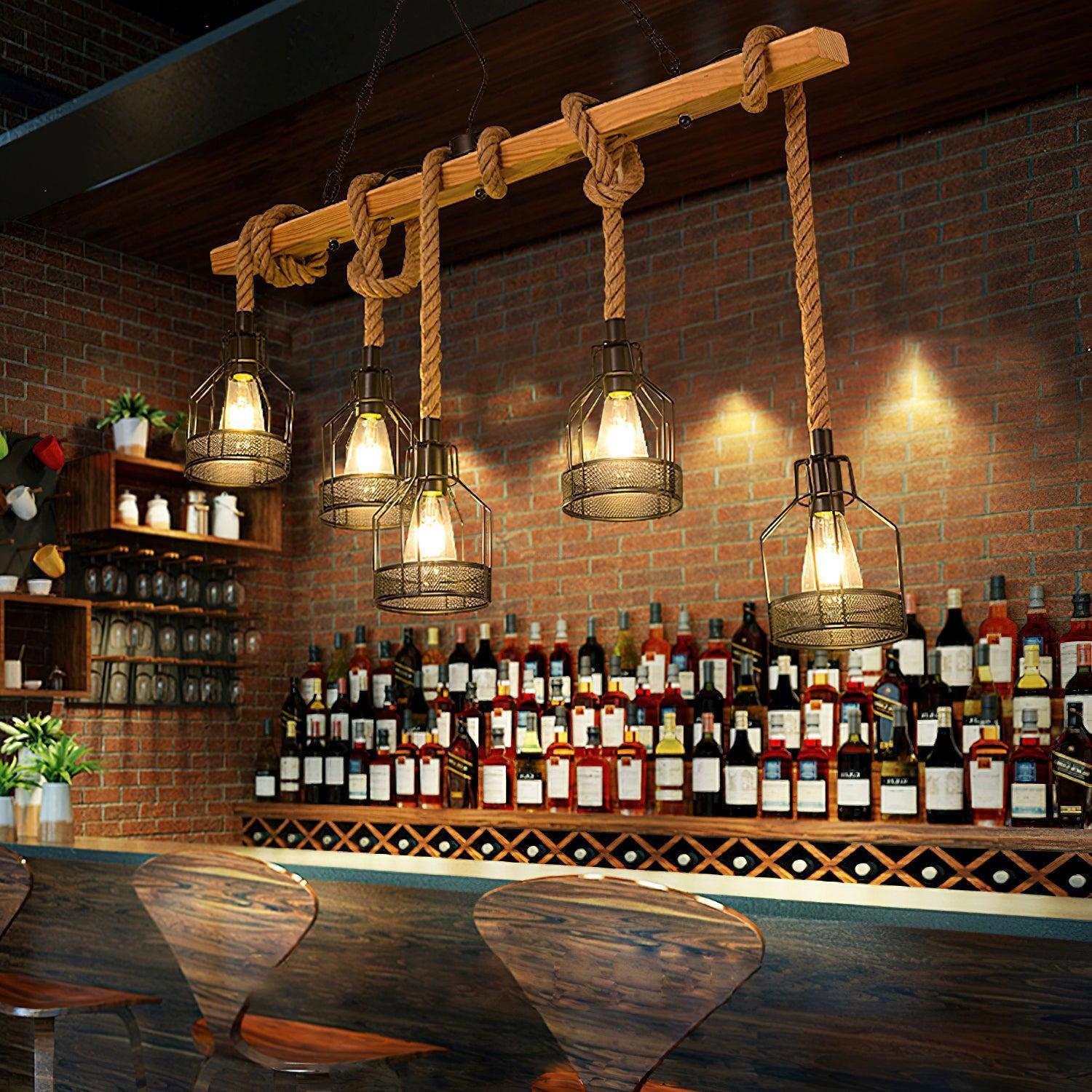 Hemp Rope Industrial Grenade Chandelier with 5/8 heads-Sylvia Space