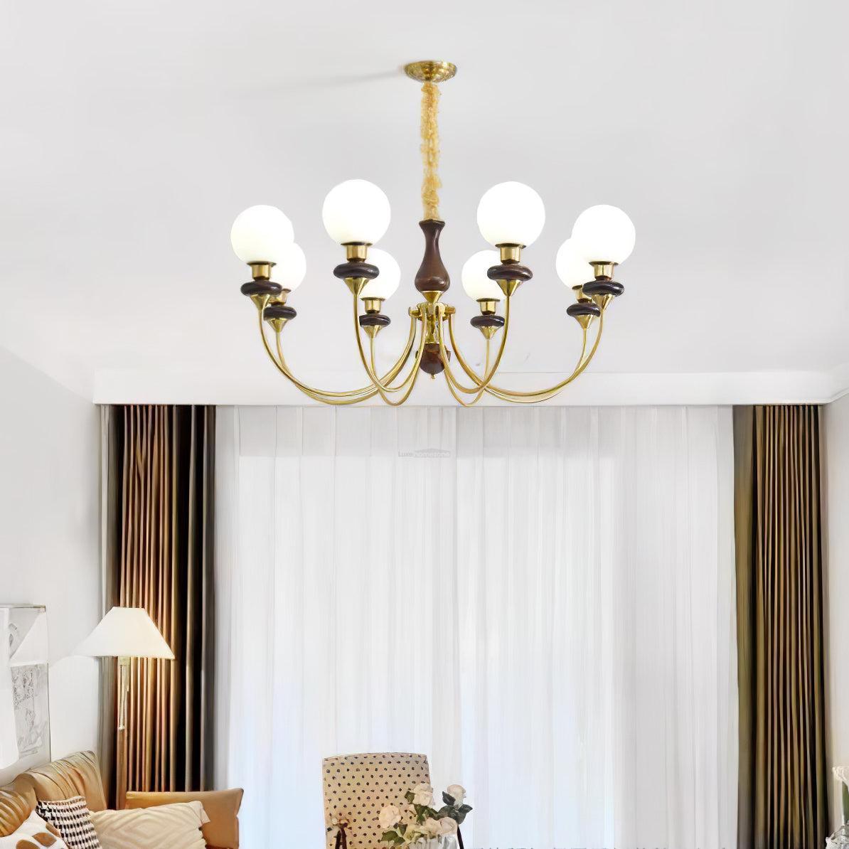 Walnut Brass Chandelier with 3/6/8 lamps-Sylvia Space
