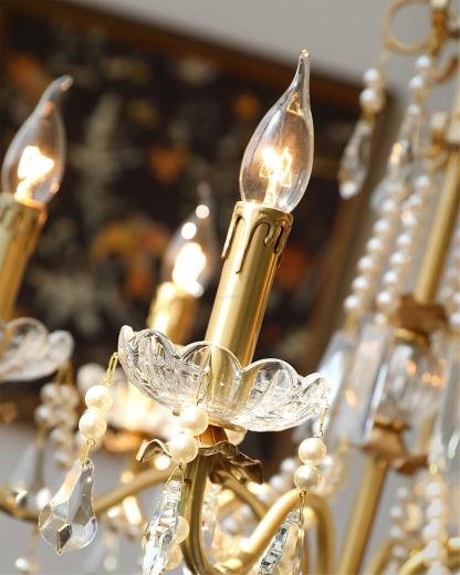 Crystal Pearl Candle Chandelier-Sylvia Space