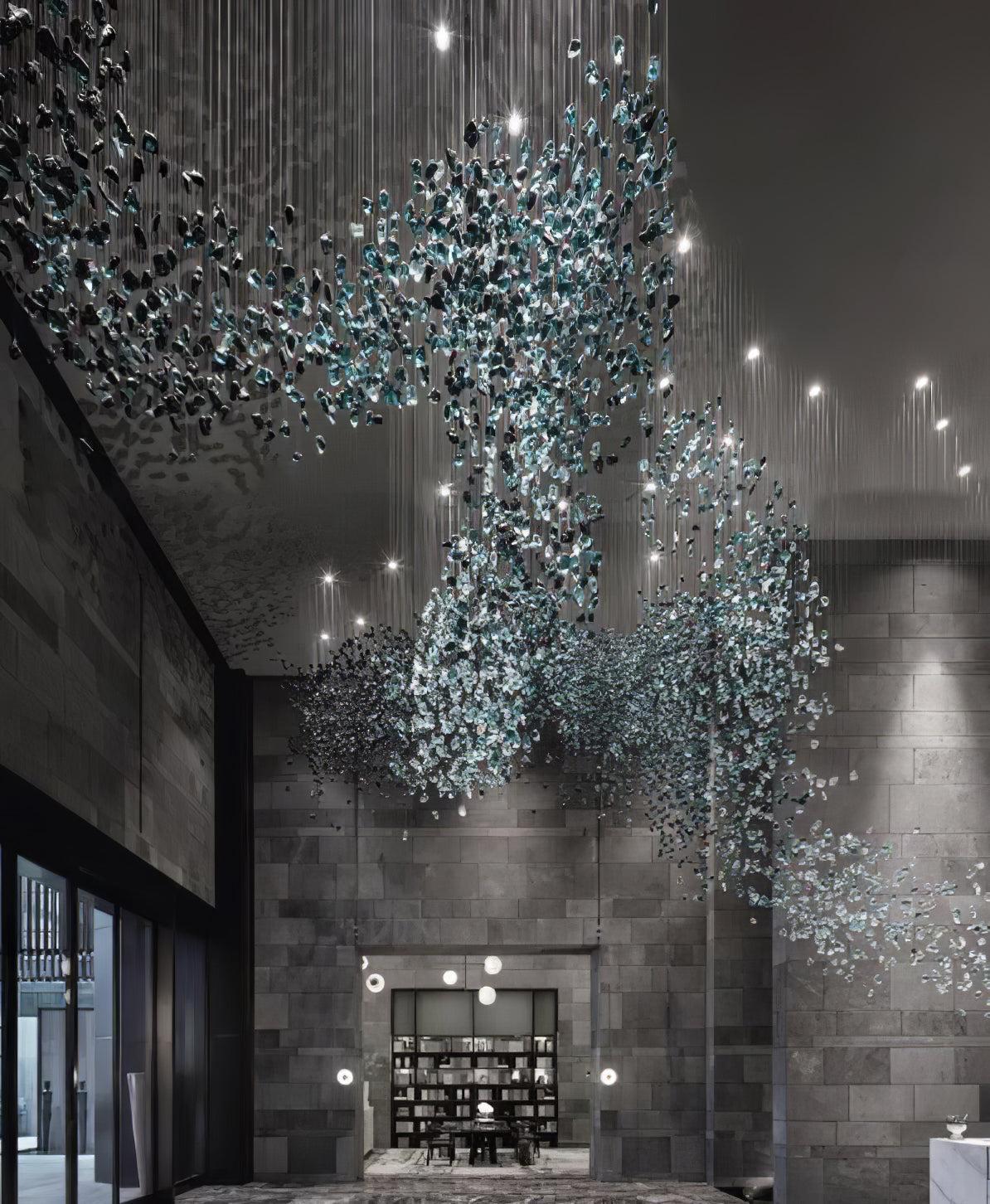 Multicolor Crystal Stone Round/Long canopy Chandelier-Sylvia Space