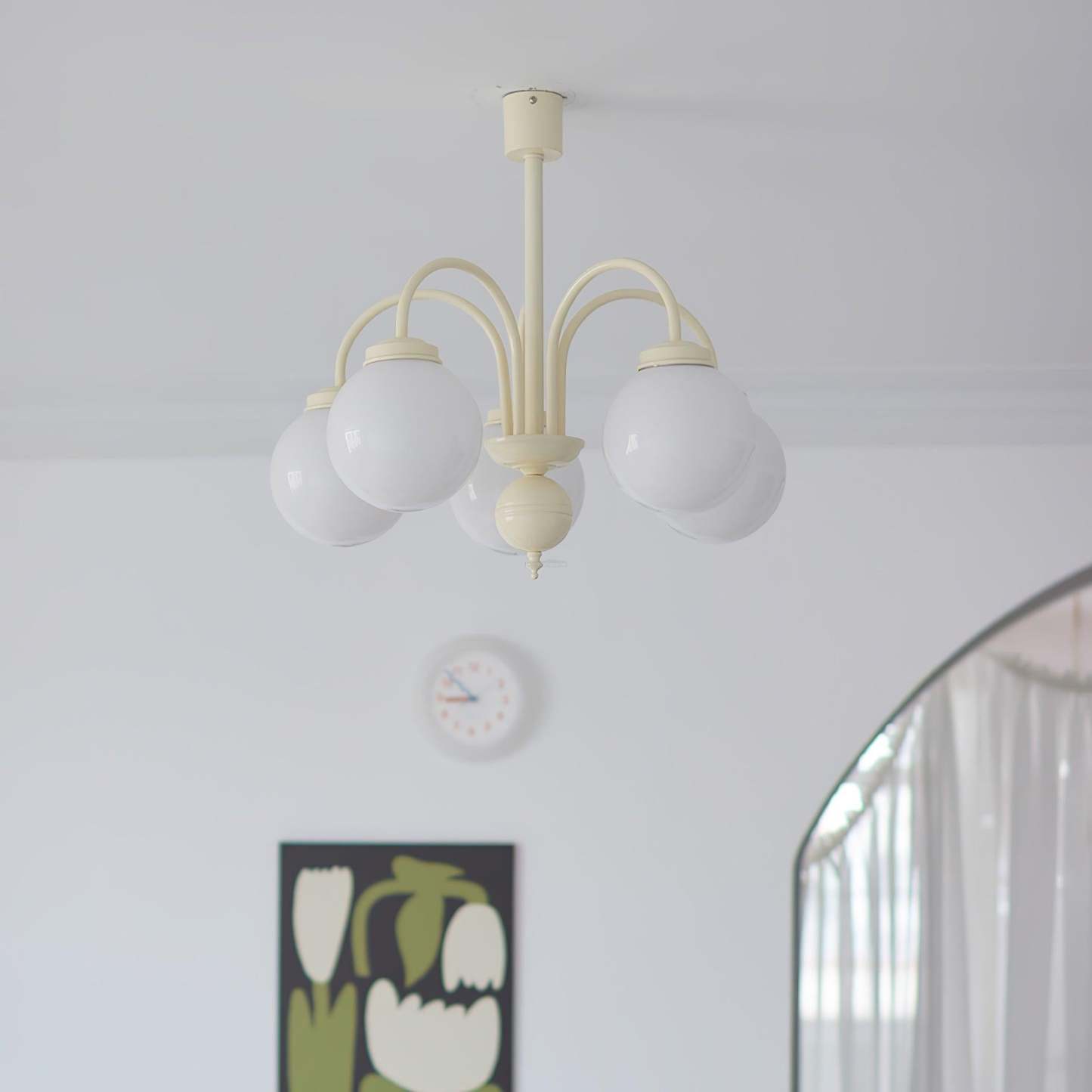 Cream Glass Sphere Chandelier with 4/5/6 heads-Sylvia Space