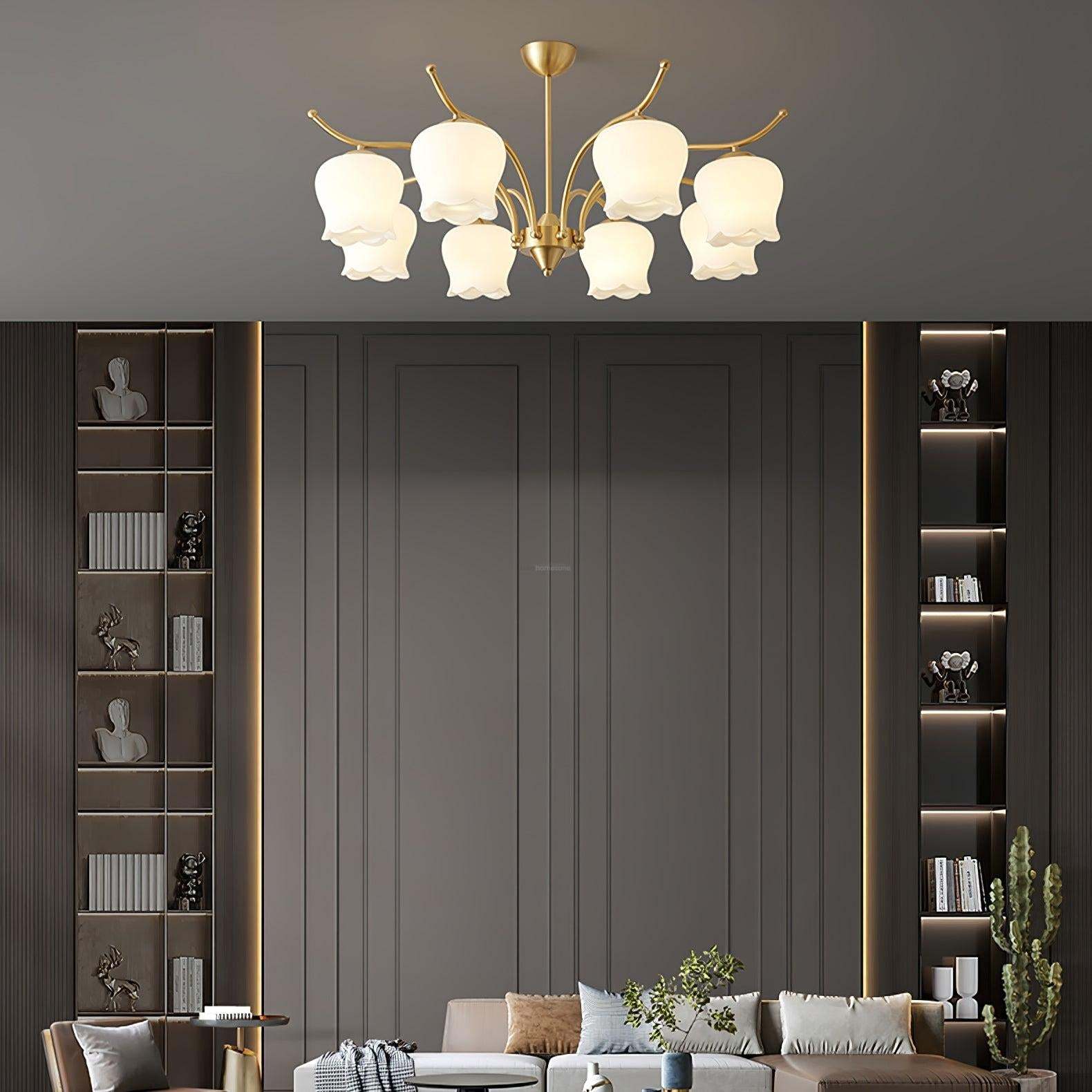 Tulip Brass Chandelier with 3/6/8 heads-Sylvia Space