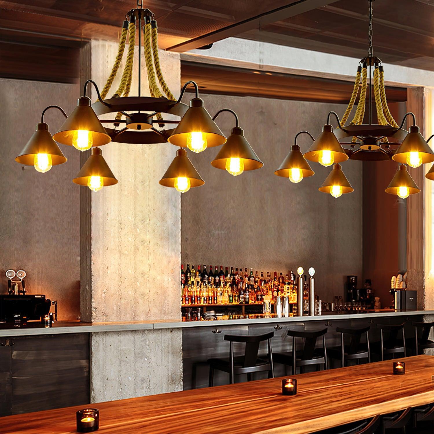 Hemp Rope Industrial Horn Chandelier with 6/8/12/16 heads-Sylvia Space