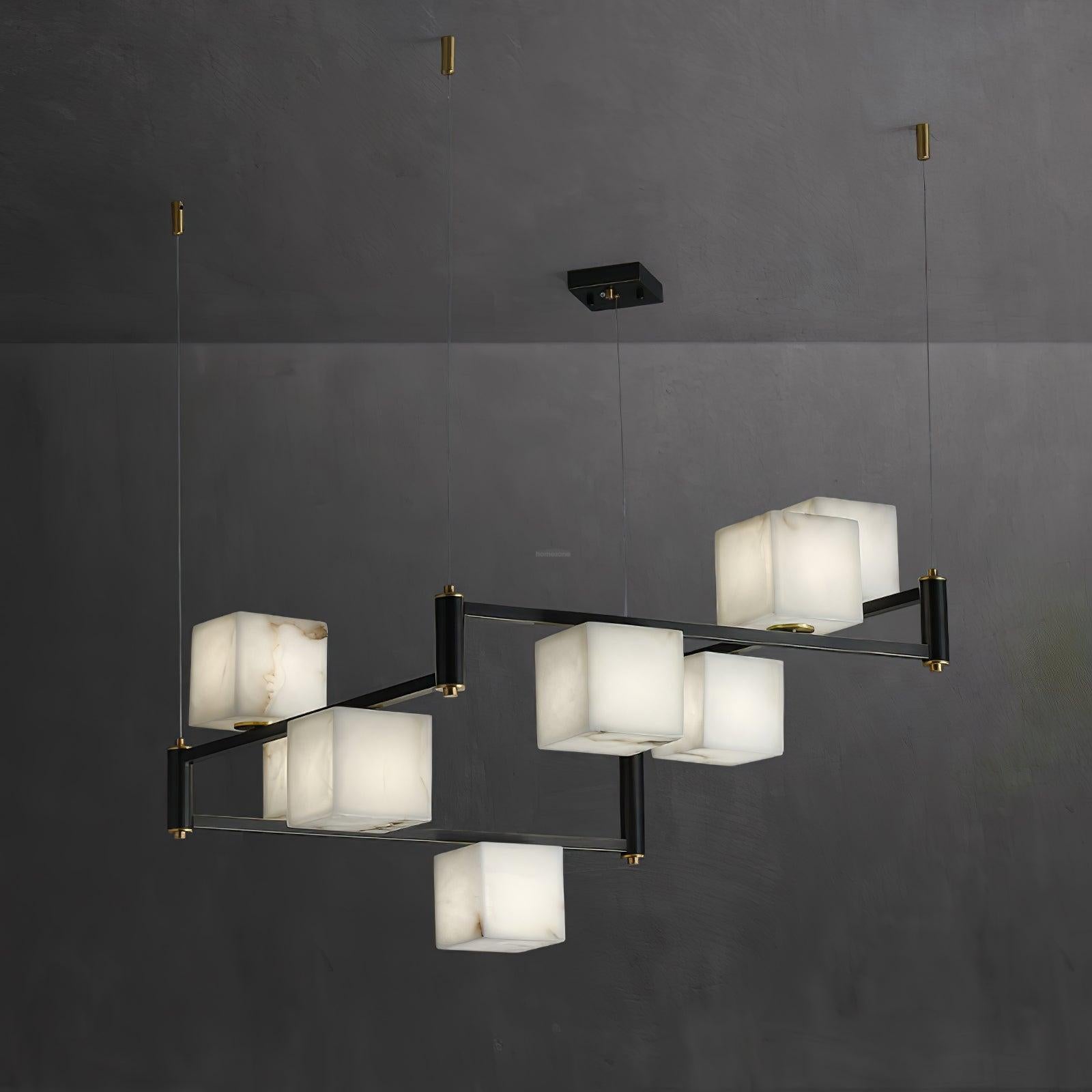 Alabaster Square Box Chandelier with 4/5/6/8/9 heads-Sylvia Space