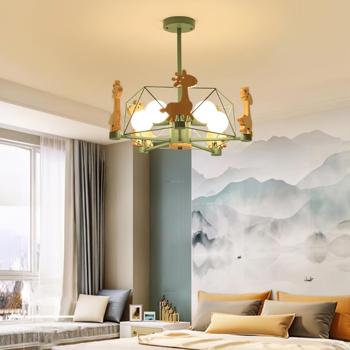 Lovely Deer Wooden Chandelier ∅ 20.8″-Sylvia Space